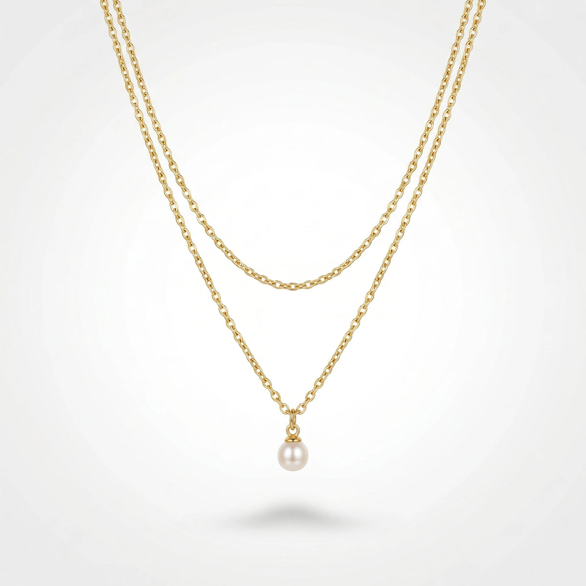 QIAOREN 11261 Tarnish Resistant Waterproof 18K Gold Plated Stainless Steel Layered Pearl Pendant Necklace Trendy Party for Women