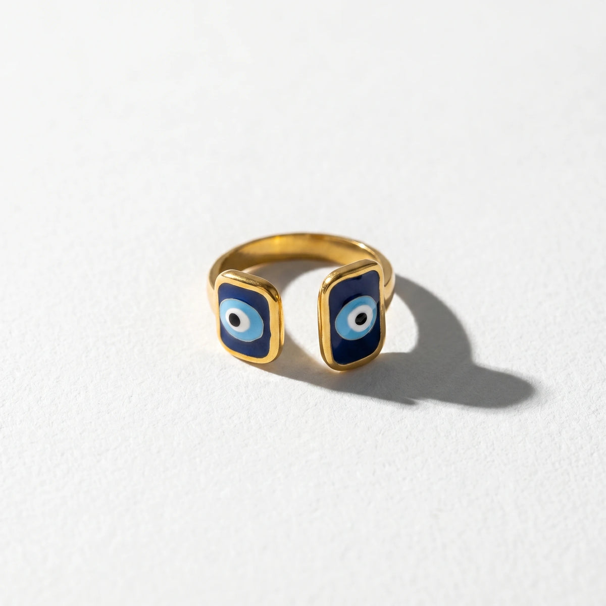 QIAOREN Stainless Steel Adjustable Eye Motif Ring Set Gold Plated Stackable CZ Turquoise Fashion Rings for Women