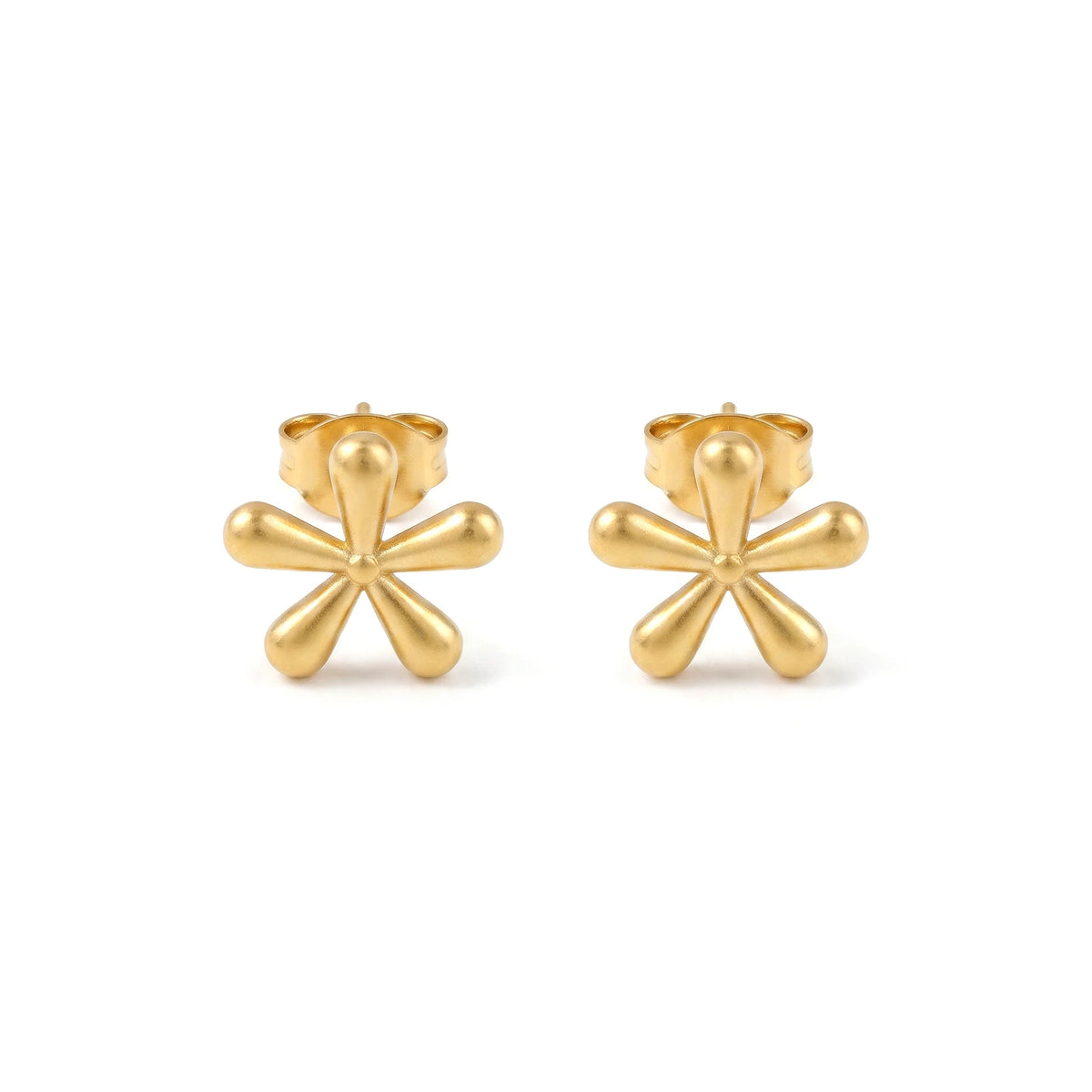 QIAOREN 11793Elegant Minimalist Matte Gold Flower Earrings Stainless Steel Puffy Floral Studs Jewelry for Women US EU Hot Sale
