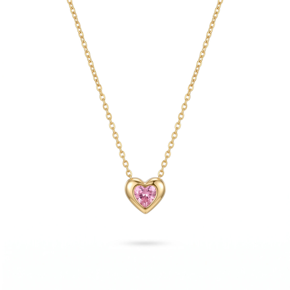 QIAOREN13960-61 Stainless Steel Pink Heart Necklace Gold Dainty Crystal Pendant Charm Jewelry for Women