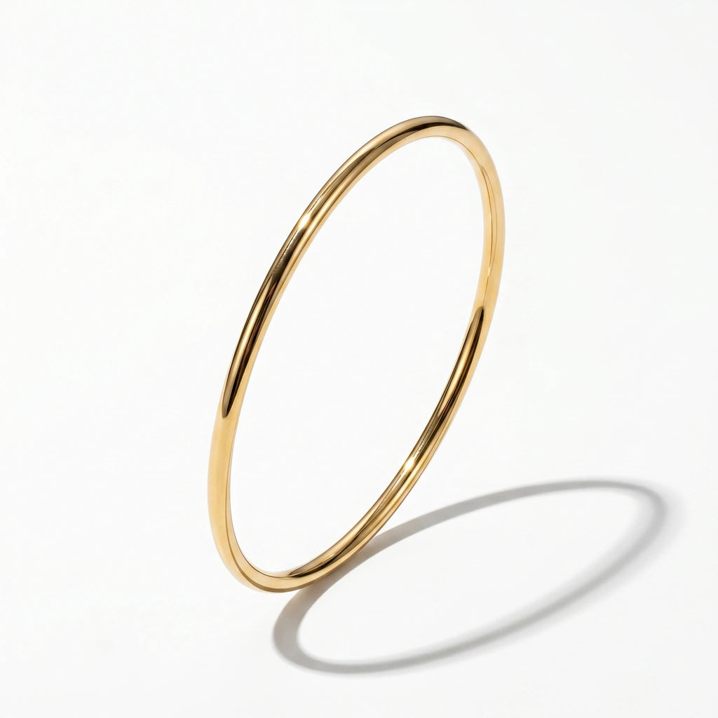 QIAOREN 12783 Trend Plain Thick Polished Gold Bangle Stainless Steel Minimal Stack Daily Wrist Jewelry