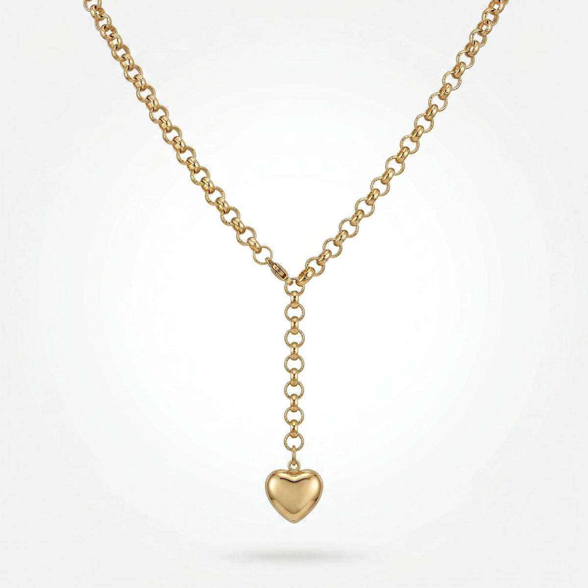 QIAOREN 11343 Stainless Steel Gold Y Drop Heart Pendant Necklace Adjustable Rolo Chain Women Daily Jewelry Gift