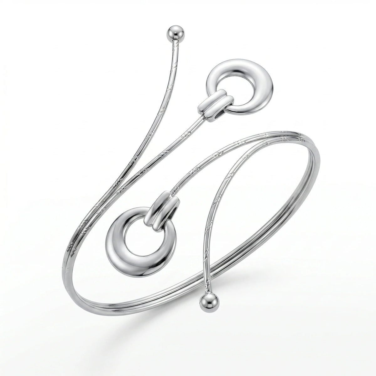 QIAOREN 12826 Premium Artistic Multi Wrap Armlet Unique Silver Geometric Bangle Adjustable Upper Arm Bracelet Wholesale Supplier