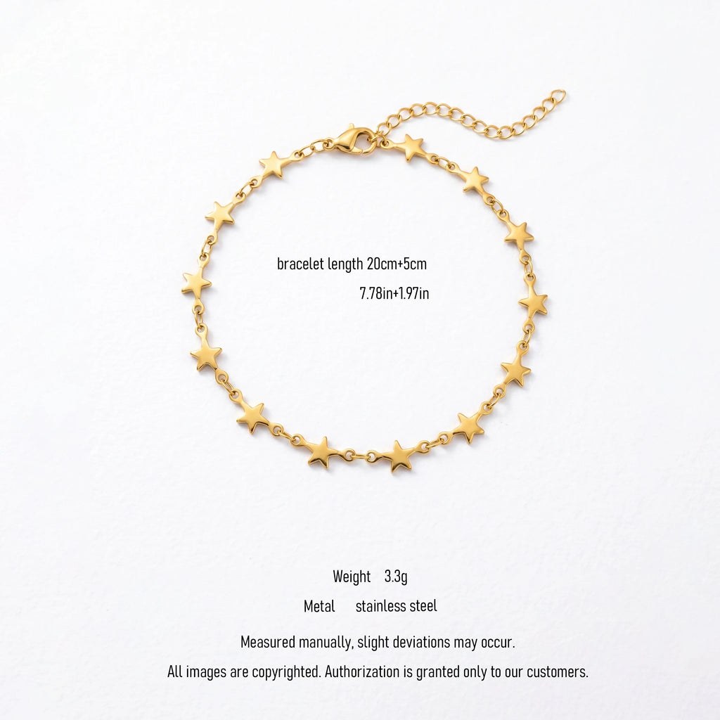 QIAOREN 10784 Hypoallergenic Stainless Steel Star Link Bracelet 18K Gold Plated Adjustable Trendy Fashion Jewelry Gift for Girls
