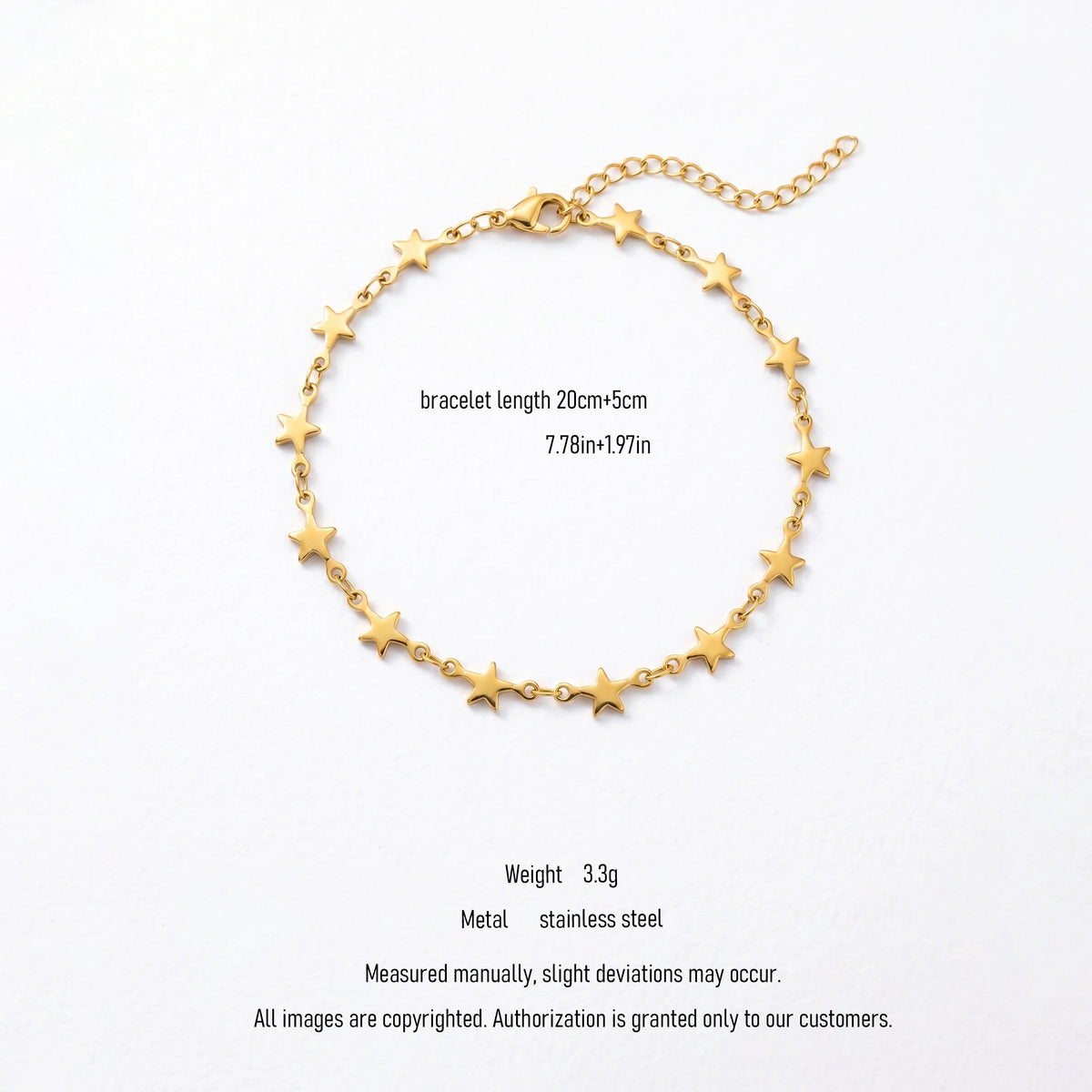 QIAOREN 10784 Hypoallergenic Stainless Steel Star Link Bracelet 18K Gold Plated Adjustable Trendy Fashion Jewelry Gift for Girls