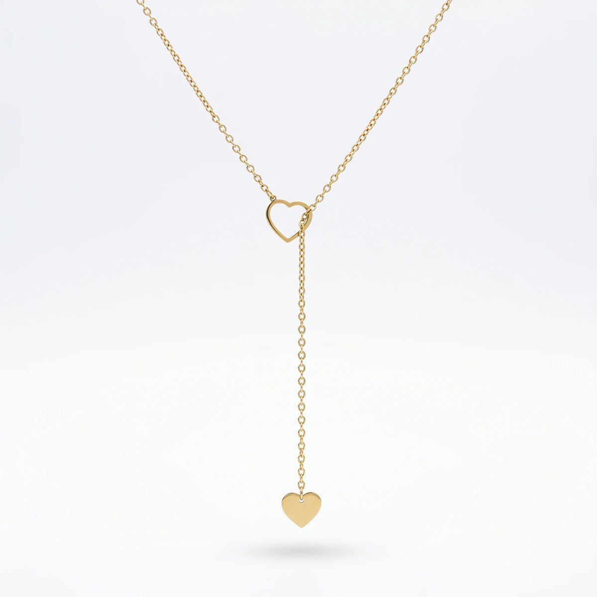 QIAOREN 12874 Gold Heart Y Lariat Necklace for Women Adjustable Dainty Drop Pendant Minimalist Gold Plated Love Jewelry Gift