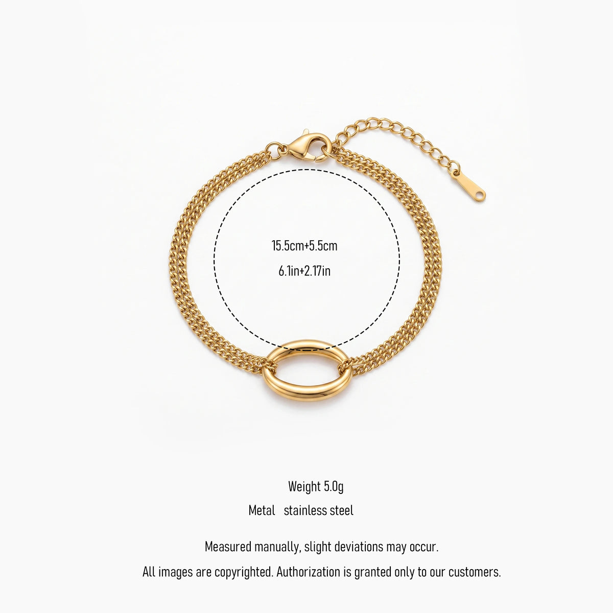 QIAOREN 13974 Stainless Steel Double Chain Bracelet Gold Oval Link Bracelet Adjustable Minimalist Jewelry for Women