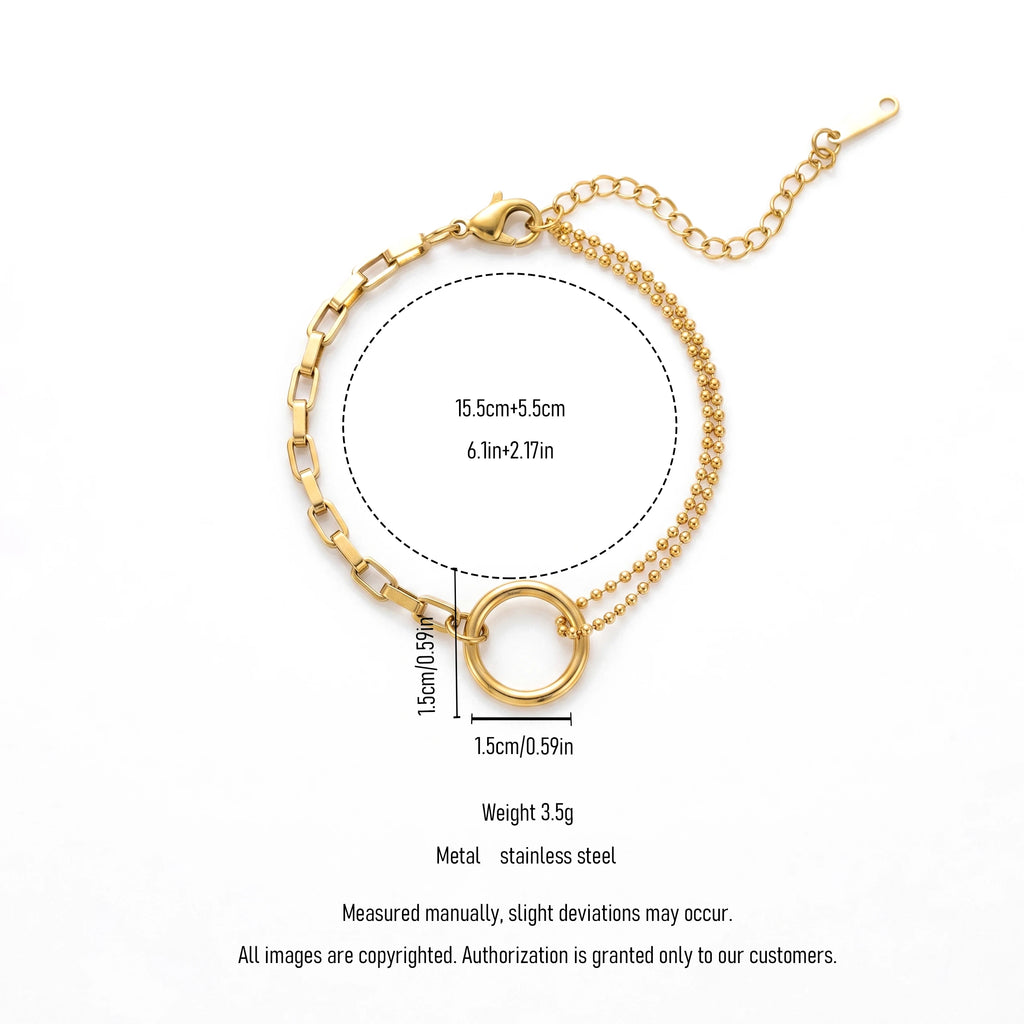 QIAOREN 13364 Gold Plated Stainless Steel Paperclip Chain Circle Link Bracelet Dainty Minimalist Bracelet for Women