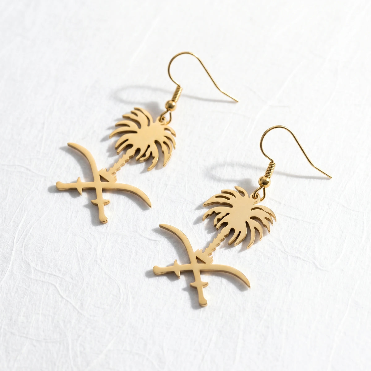 QIAOREN 10943 High Quality Women's Saudi Emblem Drop Stainless Steel 18K Gold Plated Tarnish Resistant Party Fashion Earrings