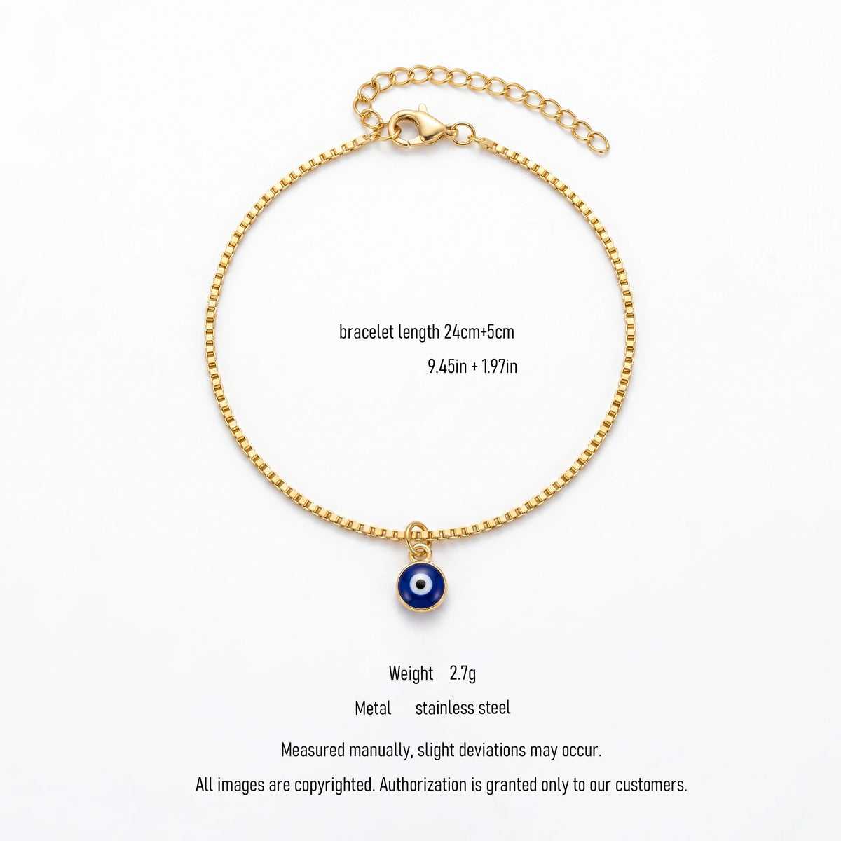 QIAOREN 10727 Waterproof Lucky Eye Charm Trendy Flower Design Stainless Steel 18K Gold Plated Adjustable Stackable Bracelet