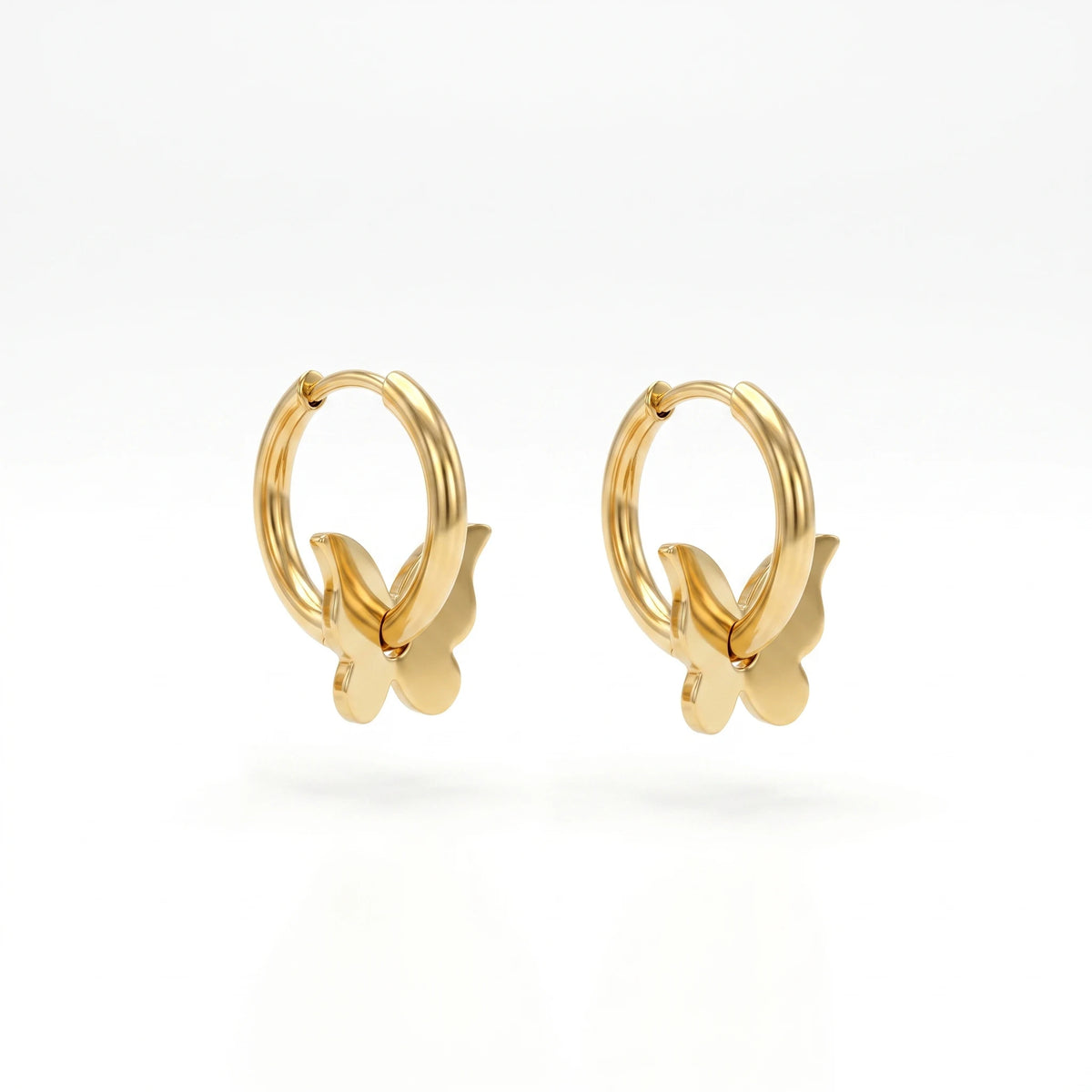 QIAOREN 14428 Butterfly Charm Huggie Hoop Earrings, Gold Plated Stainless Steel Small Hoop Earrings Jewelry Gift