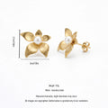 QIAOREN 13999 Matte Gold Five Petal Flower Stud Earrings with Central Round Pearl Inlay, Floral Pearl Ear Stud Jewelry Gift