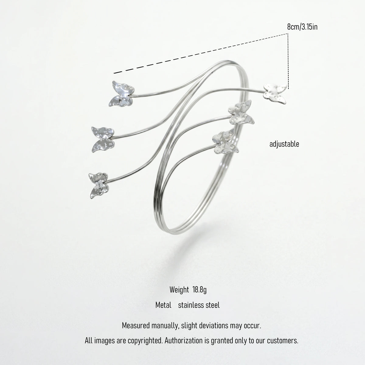 QIAOREN 12821 Tarnish Free Butterfly Armlet Upper Arm Bracelet 316L Stainless Steel Waterproof Adjustable Open Cuff Jewelry Gift