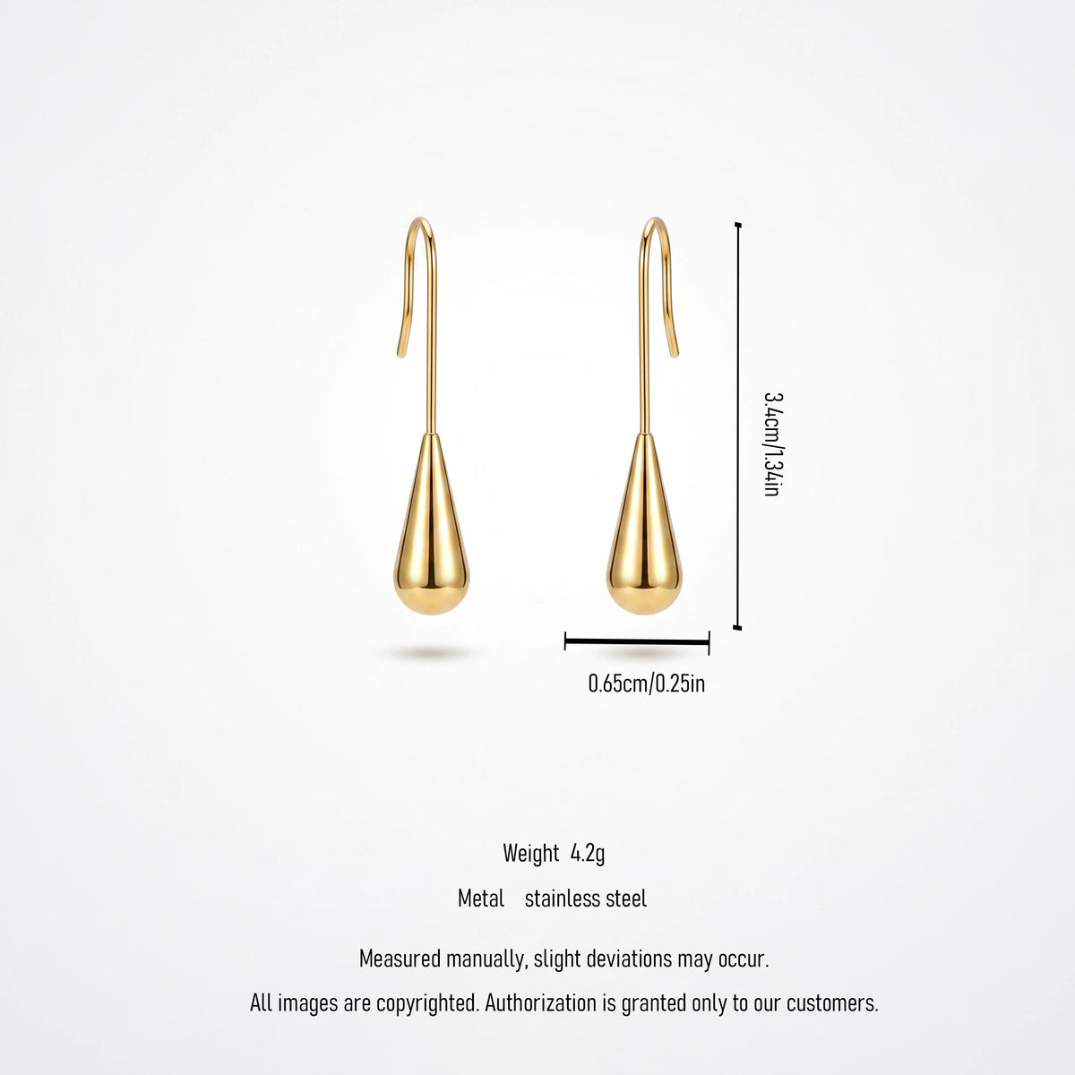 QIAOREN 12762 Stainless Steel Gold Teardrop Drop Earrings Long Wire Hook Smooth Water Dangle Minimalist Women Daily Jewelry Gift