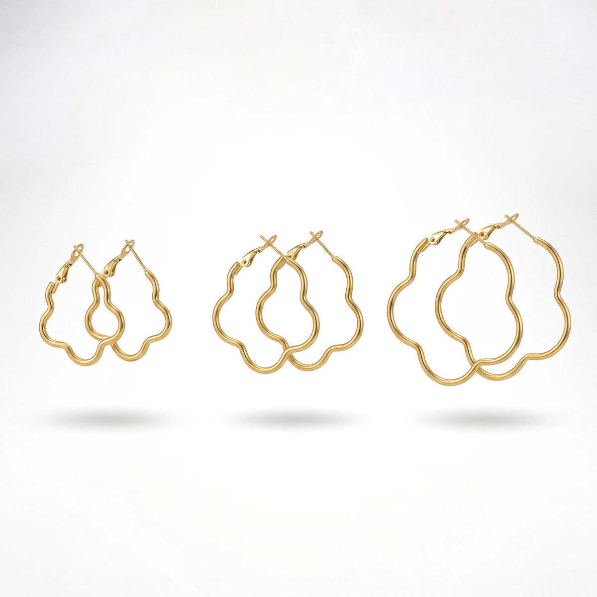 QIAOREN 13205 Gold Plated Organic Wave Hoop Earrings for Women Stainless Steel Irregular Statement Fashion Jewelry