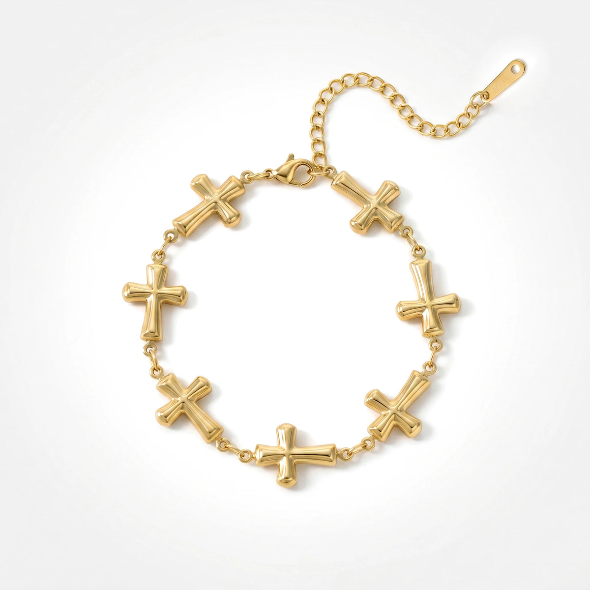QIAOREN12057 18K Gold Plated Stainless Steel Puffy Cross Link Bracelet Adjustable  Chain Religious Trend Jewelry for US EU Women