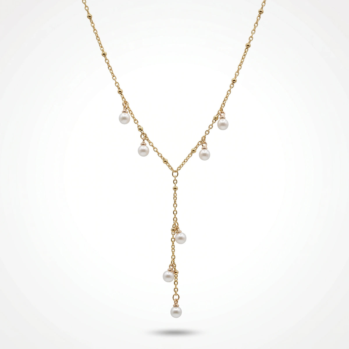 QIAOREN 11345 Dainty Delicate Pearl Drop Y Necklace 18K Gold Plated Stainless Steel Everyday Casual Wear Jewelry