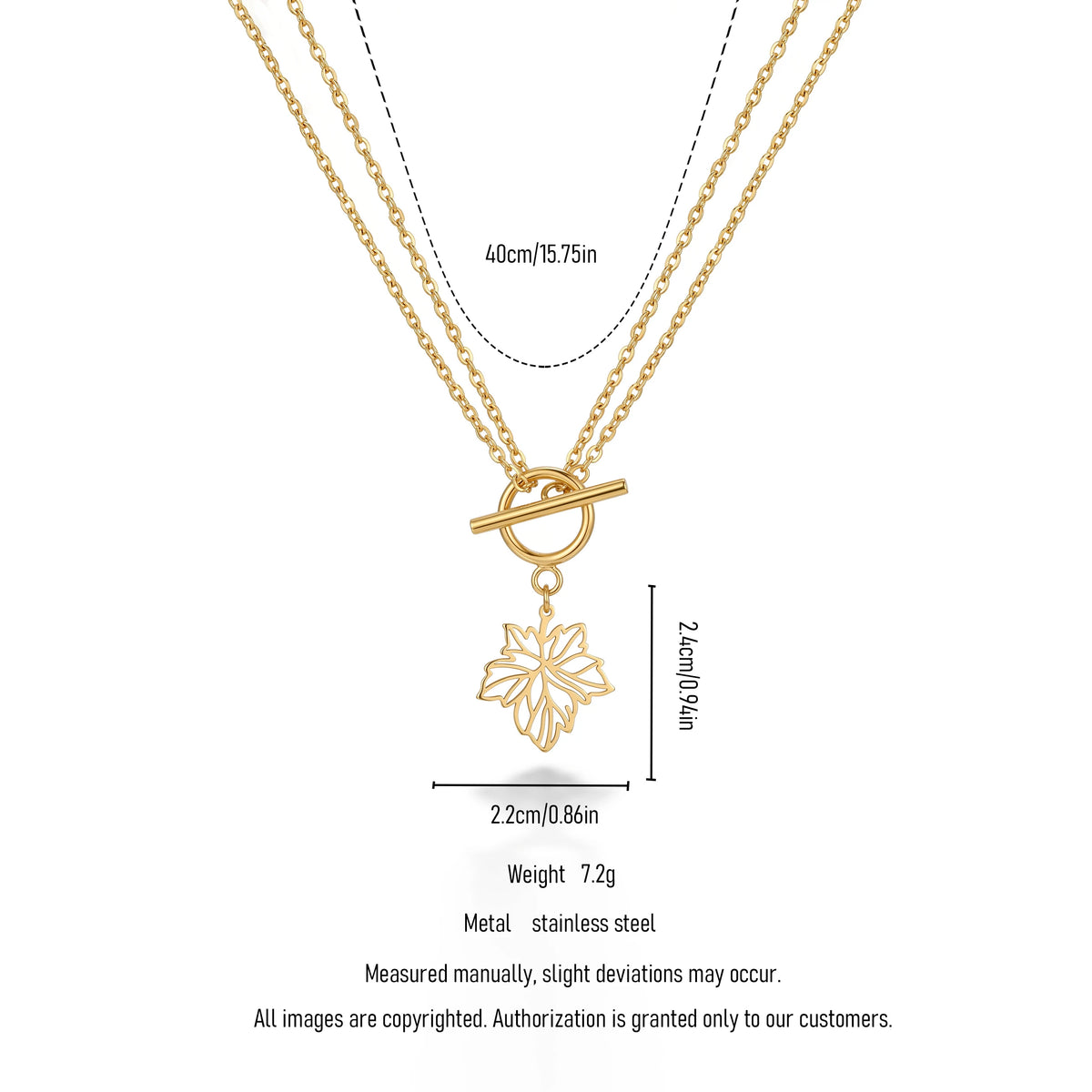 QIANREN 11975 Europe Hot Selling Hypoallergenic Stainless Steel OT Toggle Necklace Openwork Maple Leaf Pendant  Chain Necklaces