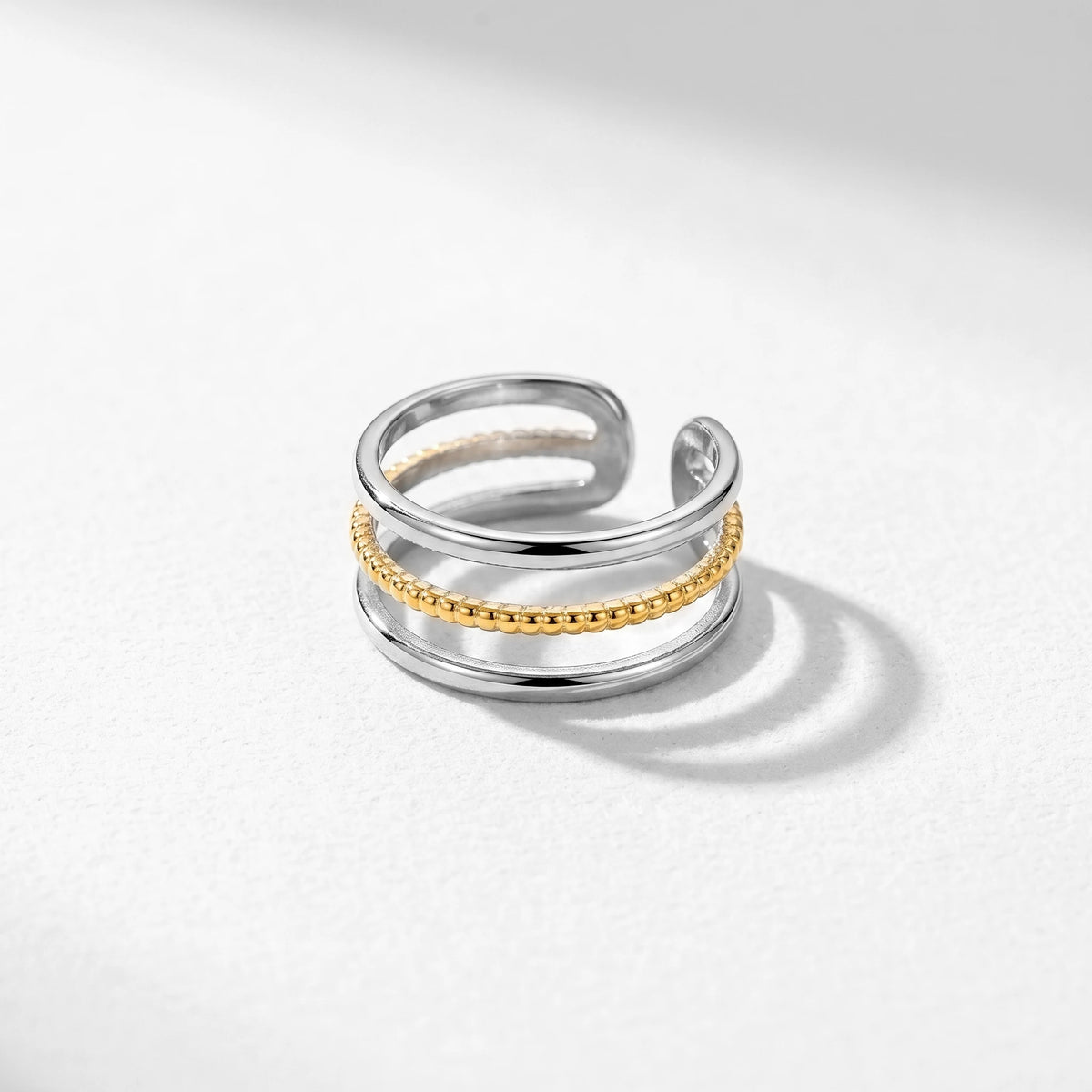 QIAOREN 13031-35 Gold Silver Plated Adjustable Open Stack Ring Set for Women Minimalist Geometric Statement Rings
