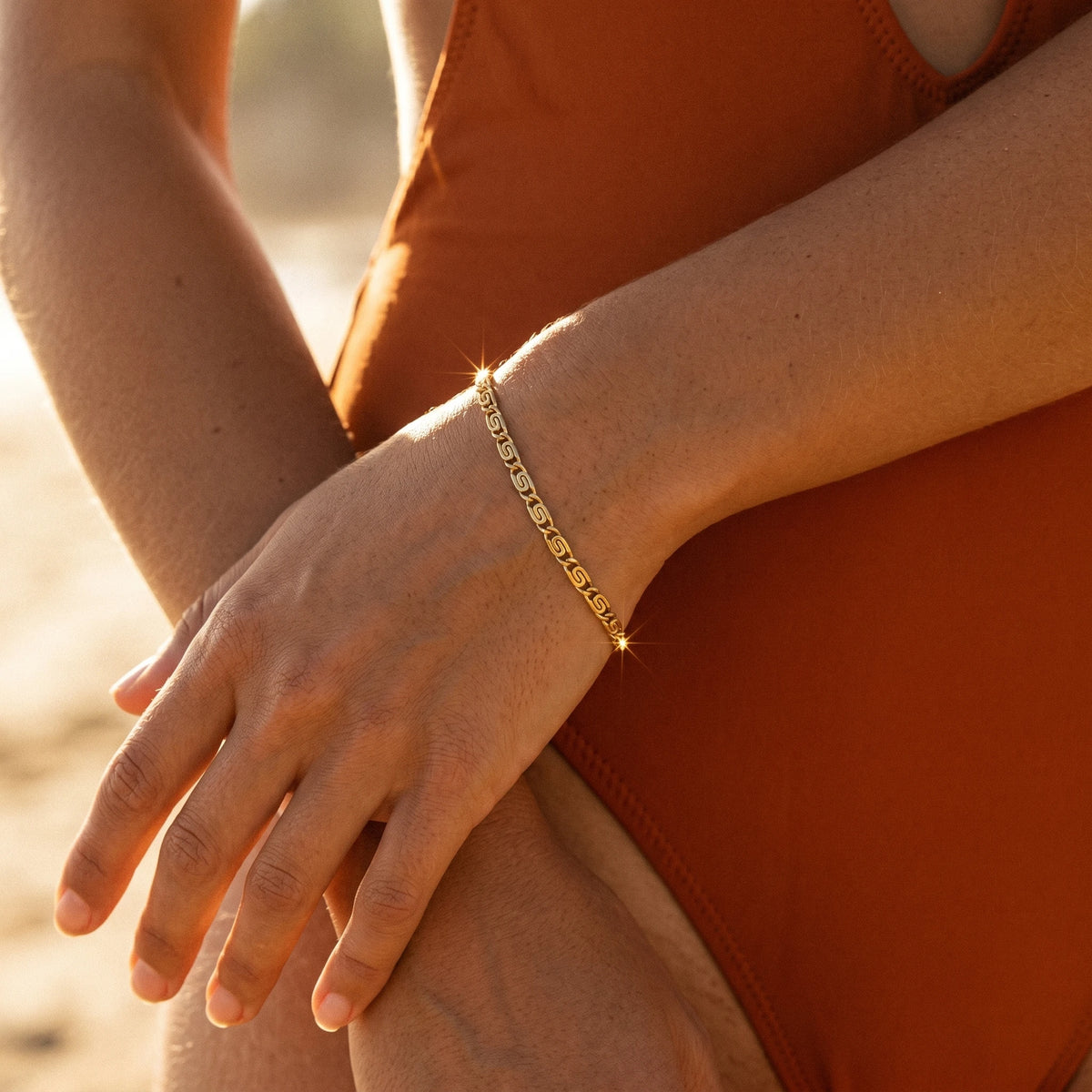 QIAOREN 10617 Gold Silver Geometric Chain Bracelet Stainless Steel 18K Plated Tarnish Free Trendy Buddhism Fashion