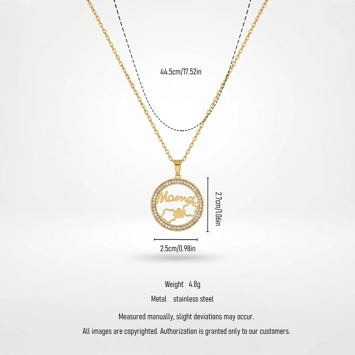 QIAOREN 12235 Trendy CZ Pave Mama Necklace Gold Stainless Steel Circle Mother's Day Gift Flower Pendant Jewelry for Women US EU