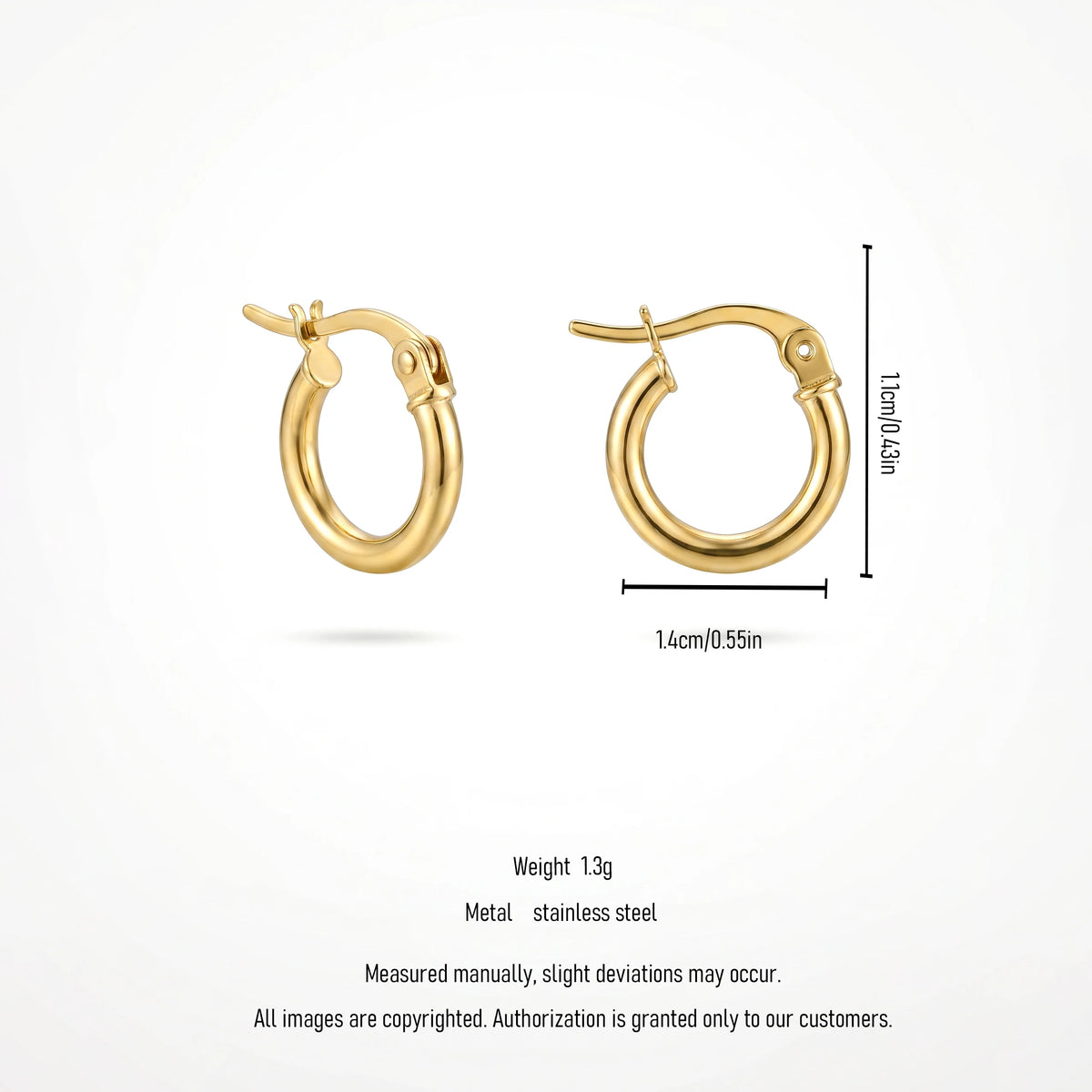 QIAOREN12538 18K Gold Plated Stainless Steel Huggie Hoop Earrings Hypoallergenic Waterproof Small Circle Click Clasp Ear Jewelry