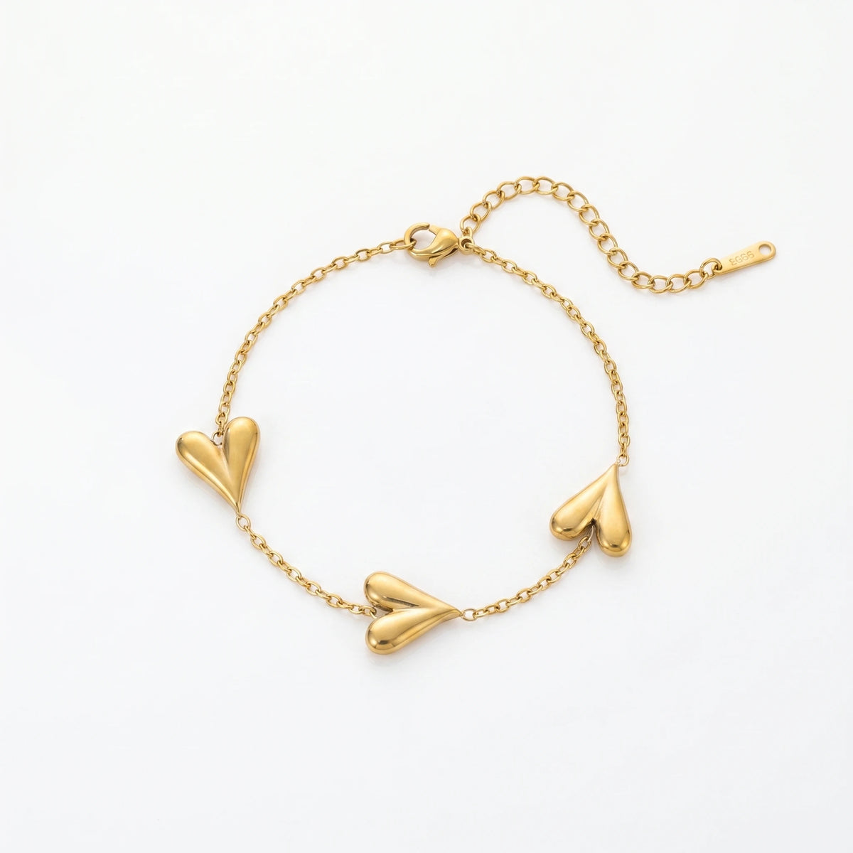 QIAOREN 12890 18K Gold Plated Puffy Heart Bracelet, Waterproof Tarnish Free Stainless Steel Heart Charm Bracelet for Women