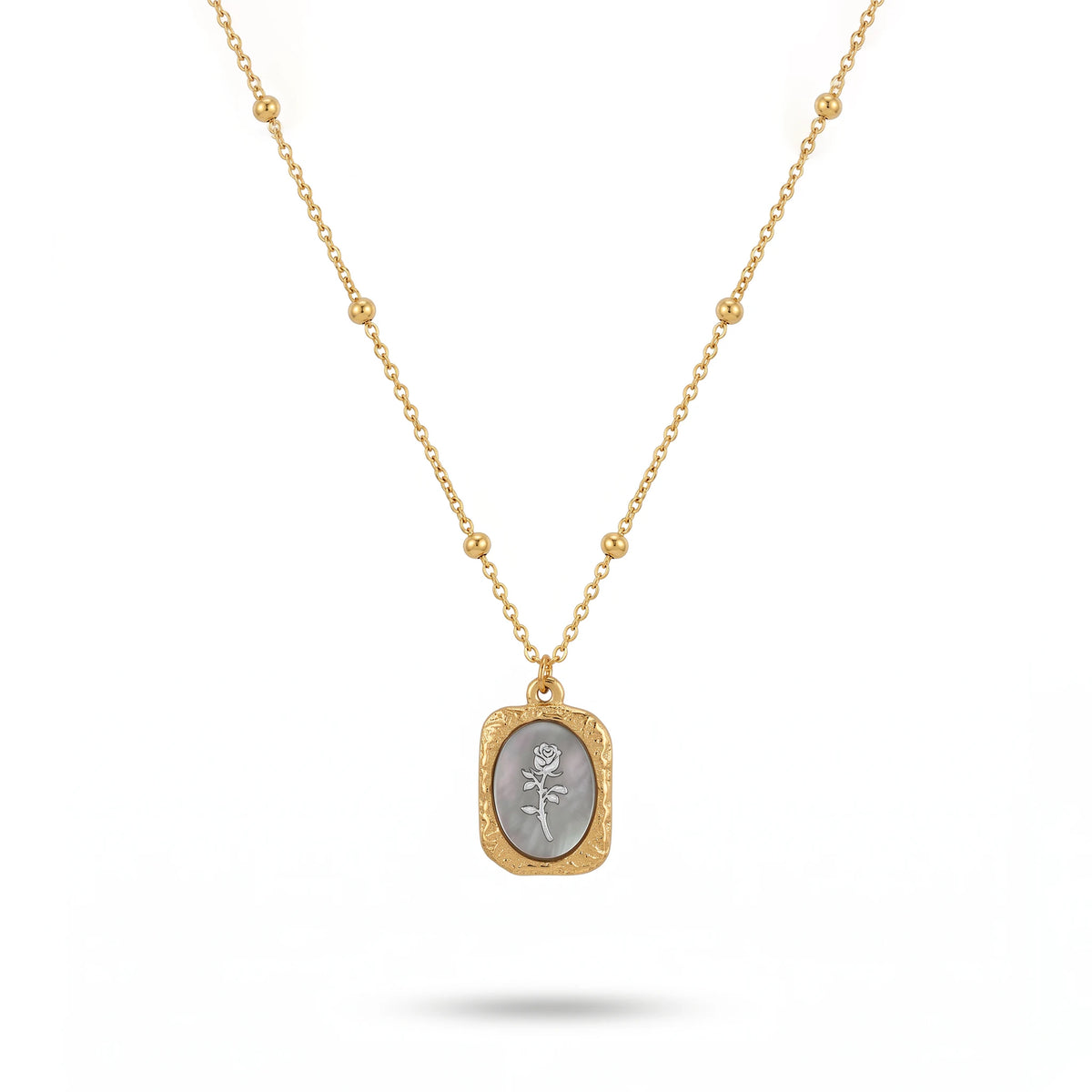 QIAOREN 13847 Stainless Steel Vintage Rose Cameo Necklace Waterproof Hypoallergenic Floral Pendant Jewelry for Women