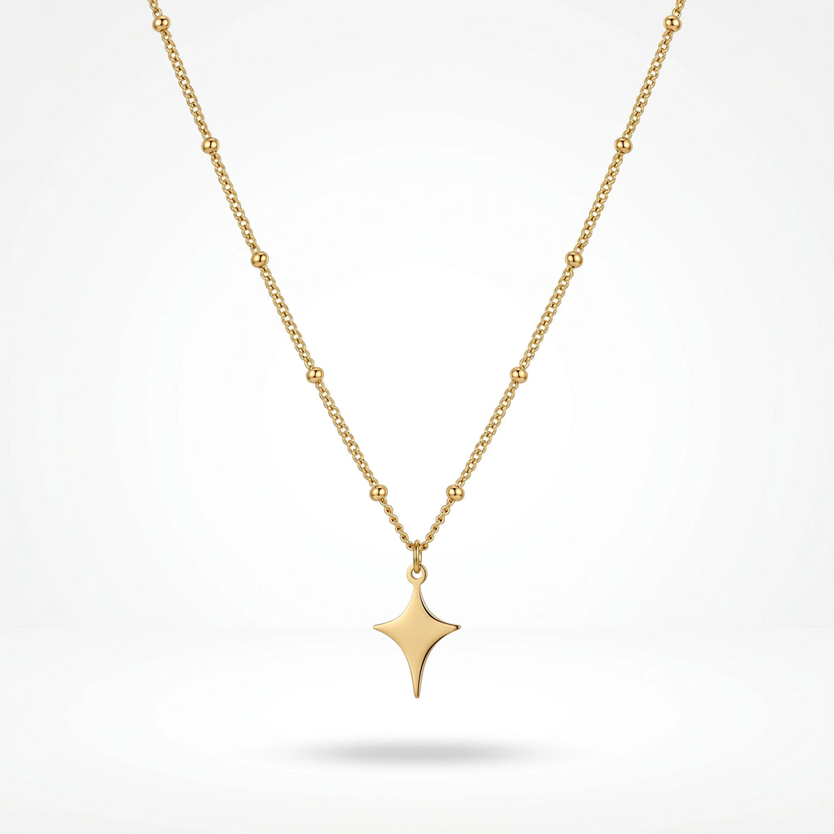 QIAOREN 11245 Tarnish Resistant Waterproof 18K Gold Plated Stainless Steel North Star Beaded Chain Necklace