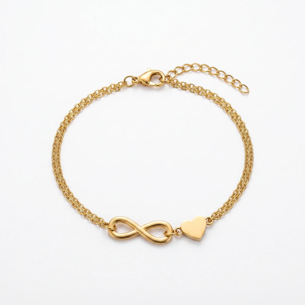 QIAOREN 10578 Infinity Love Heart Chain Bracelet 18K Gold Plated Stainless Steel Waterproof Tarnish Free Jewelry for Women