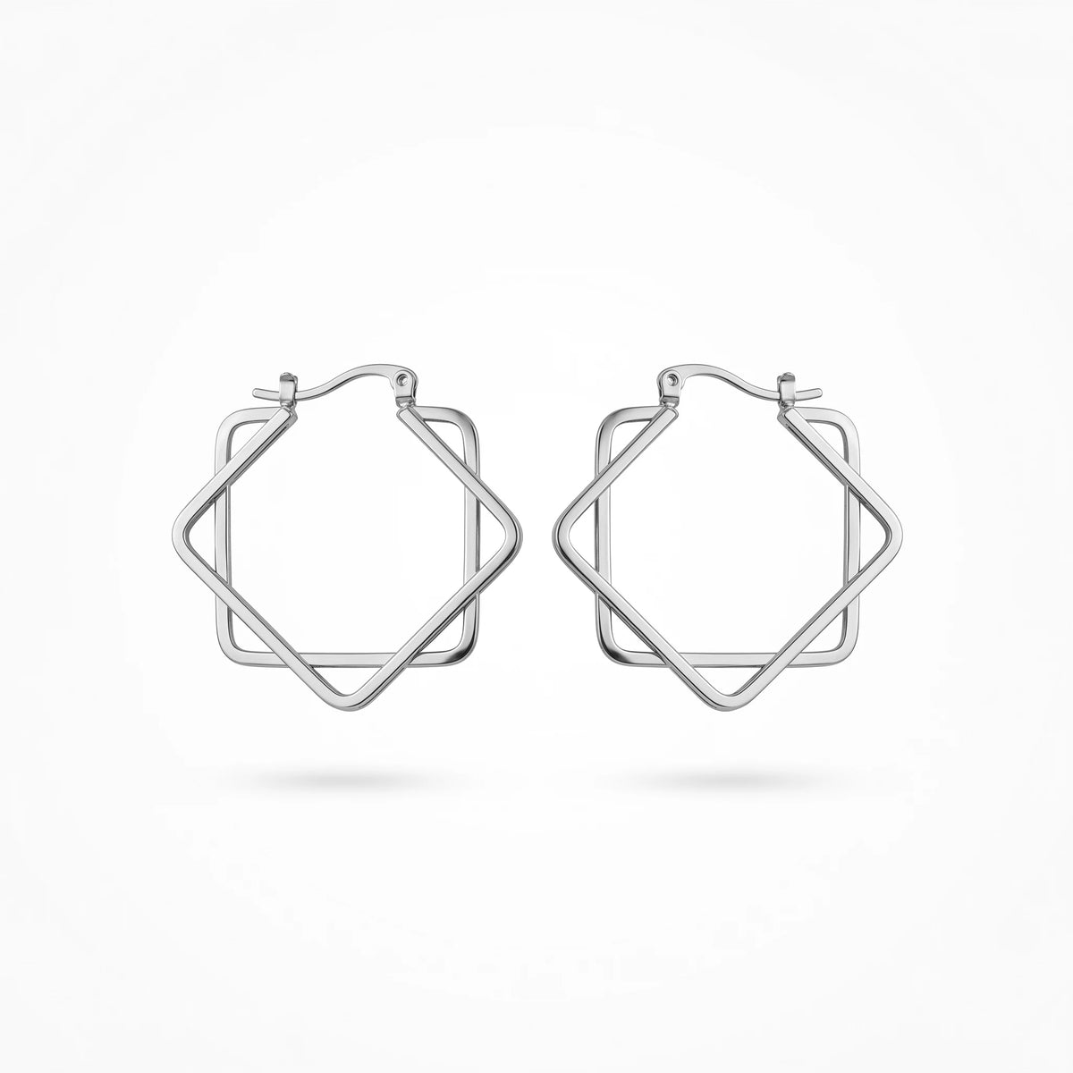 QIAOREN 12420 Trendy Geometric Double Square Hoop Earrings Gold Stainless Steel 8-Pointed Star Octagram Large Hoops Women US EU