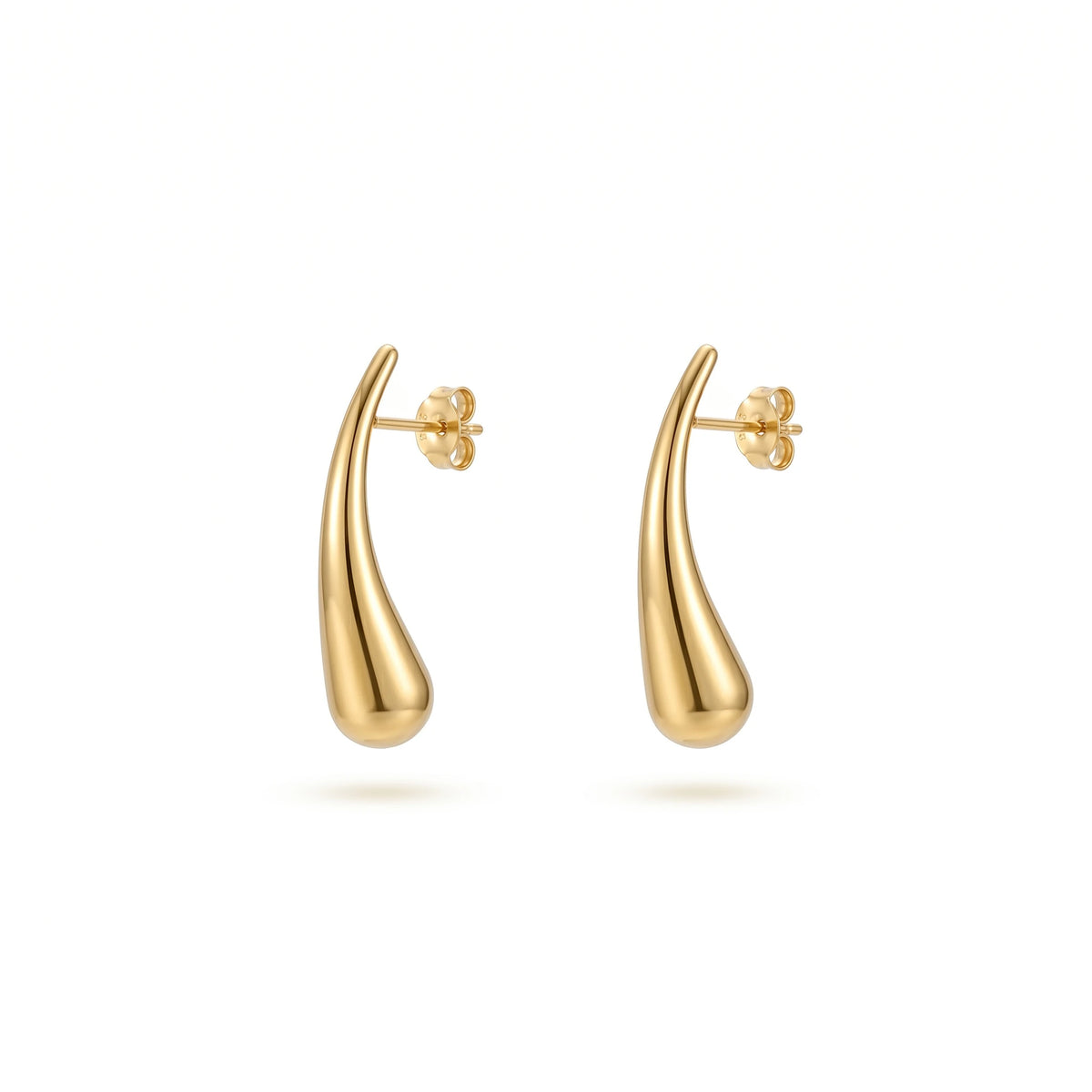 QIAOREN 12767 Stainless Steel Polished Gold Teardrop Stud Earrings Curved Water Drop Minimalist Statement Women Ear Jewelry Gift
