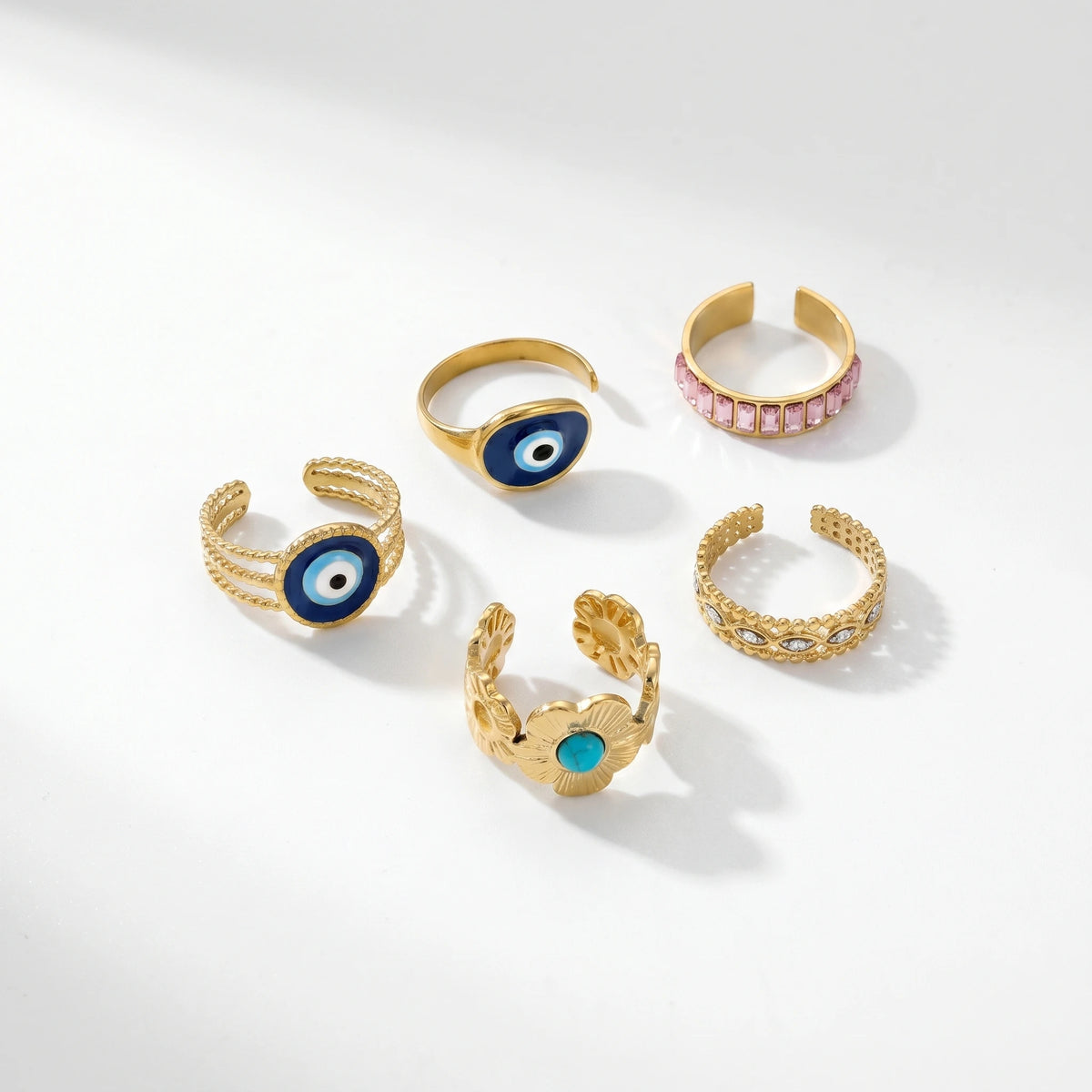 QIAOREN Stainless Steel Adjustable Stackable Ring Set Gold Plated Colorful Enamel Fashion Open Rings for Women
