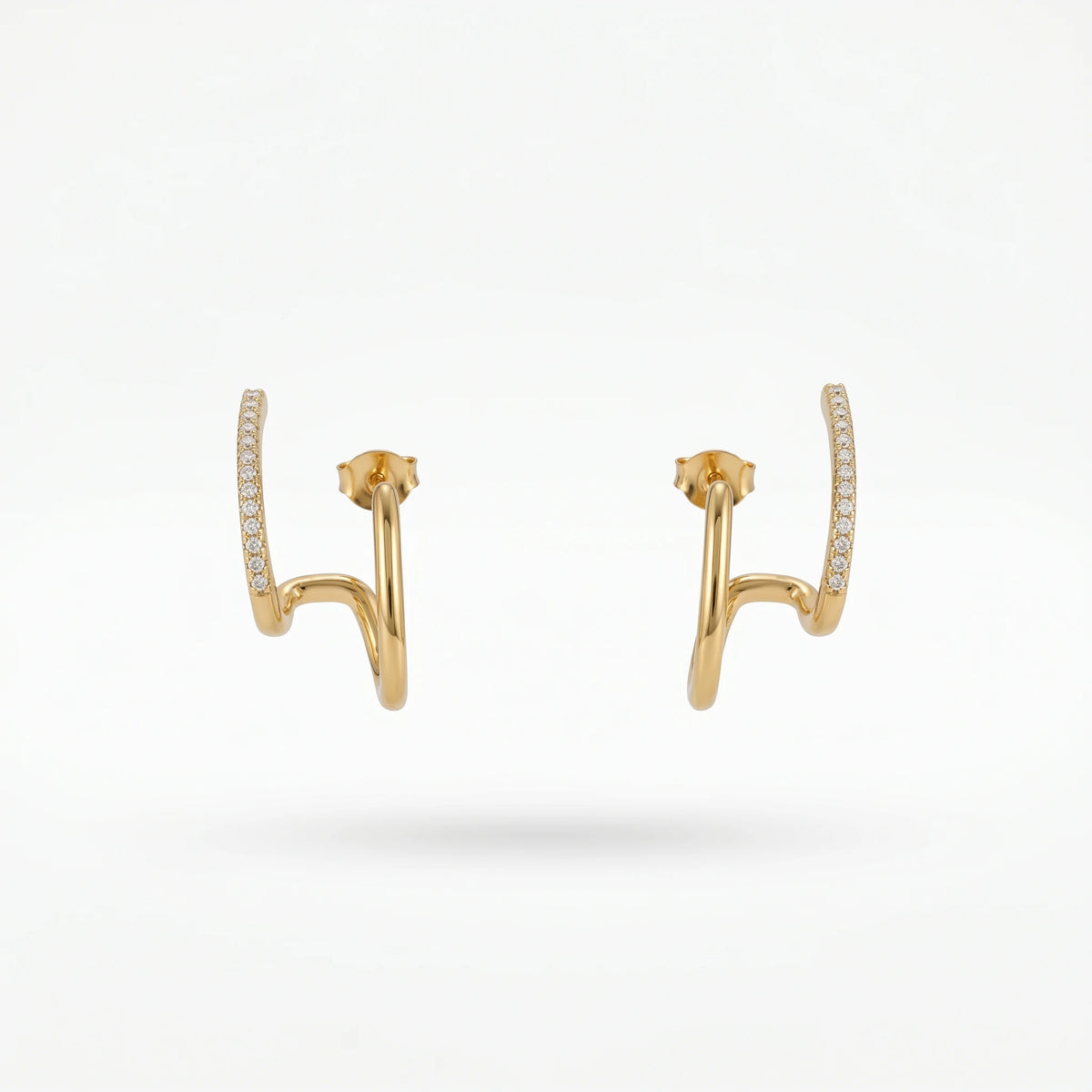 QIAOREN 12314 Trendy Triple Layer CZ Hoop Earrings Gold Stainless Steel Stacked Wave Spiral Claw Studs Illusion Jewelry Women US