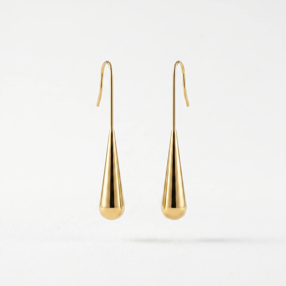 QIAOREN 12764 Stainless Steel Long Teardrop Drop Earrings Polished Gold Wire Hook Water Dangle Elegant Women Daily Jewelry Gift