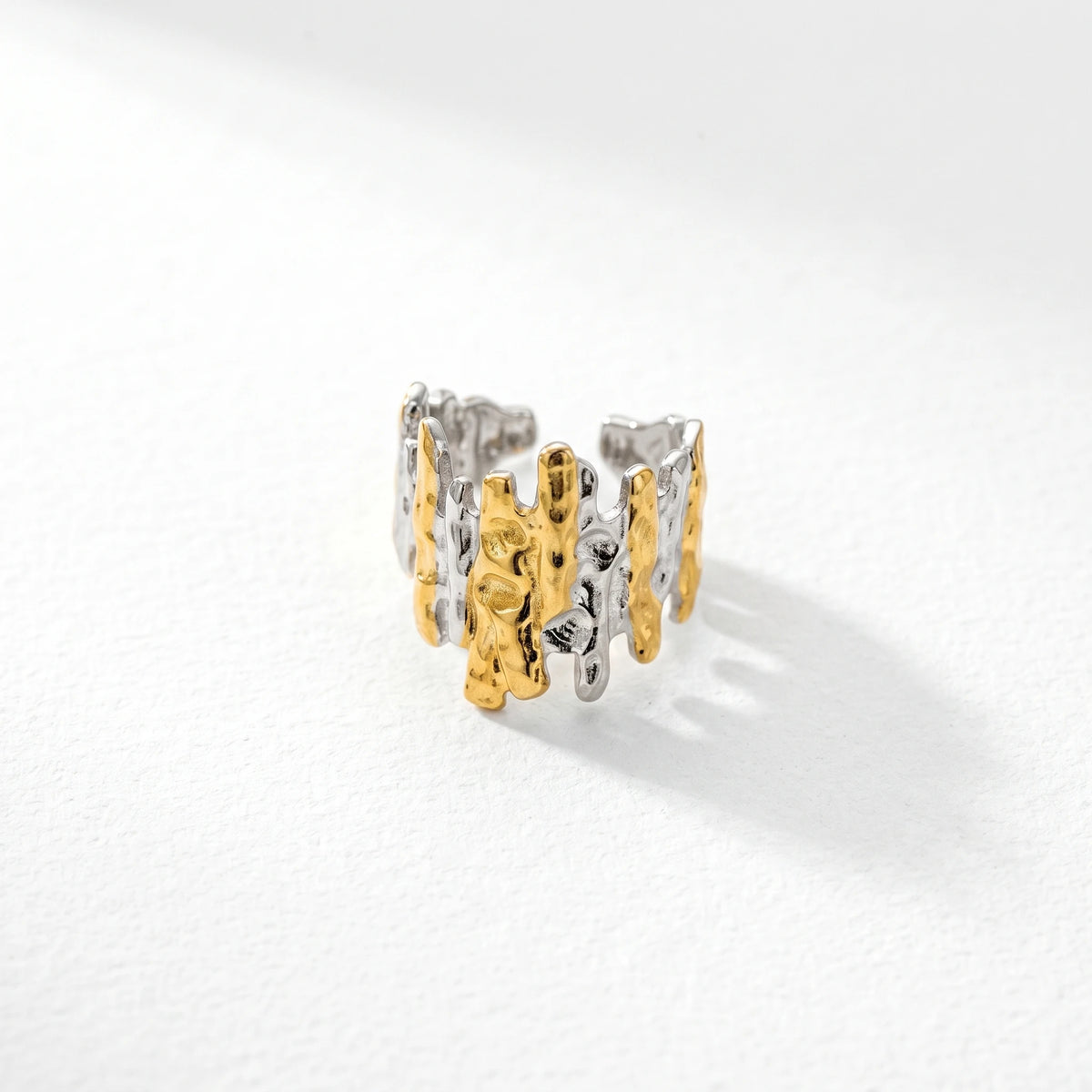 QIAOREN 13002-05 Gold Silver Plated Adjustable Open Stack Ring Set for Women Minimalist Geometric Statement Rings
