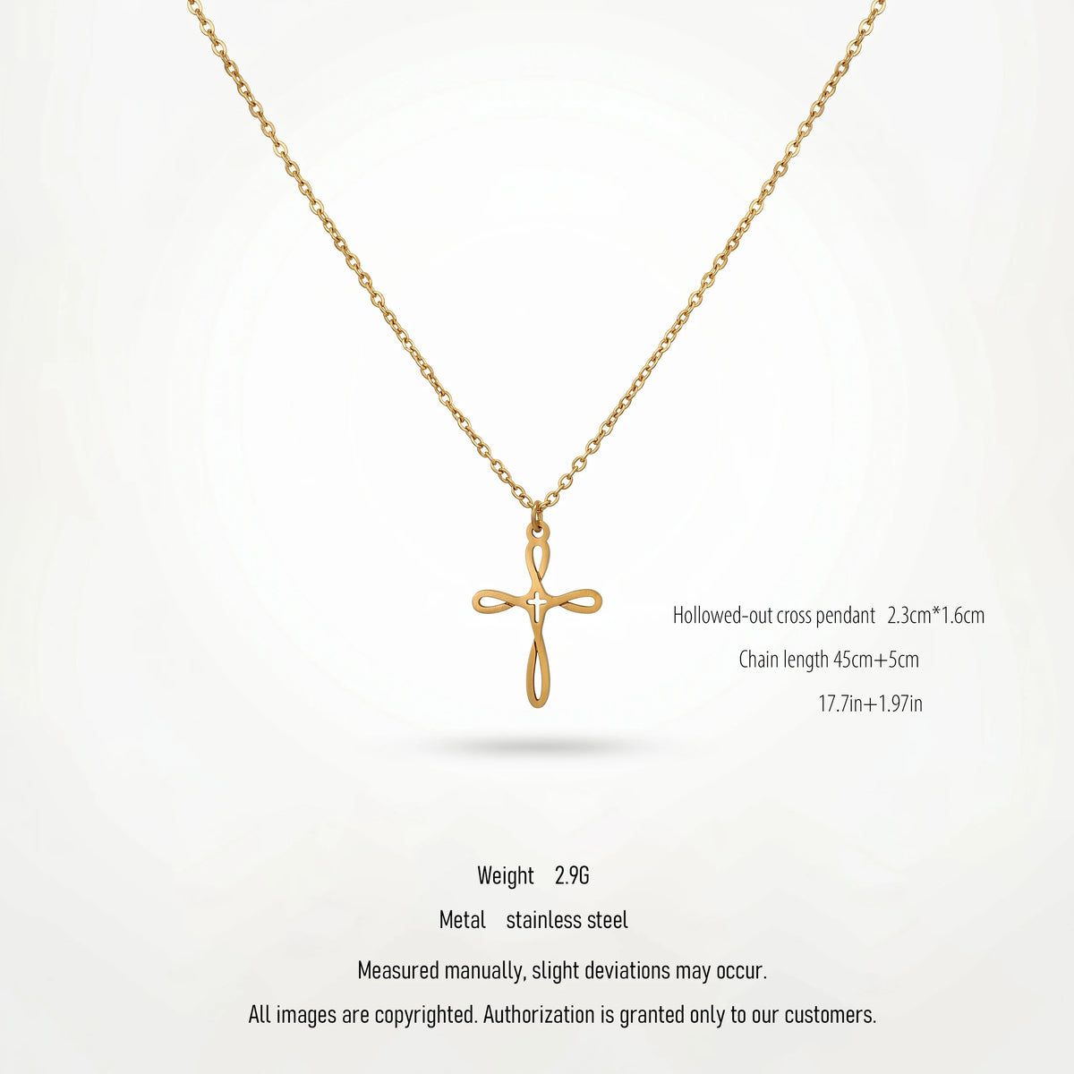 QIAOREN 10662 Dainty Fluid Cross Pendant Necklace 18K Gold Plated Stainless Steel  Women's Everyday Layering Gift Necklace