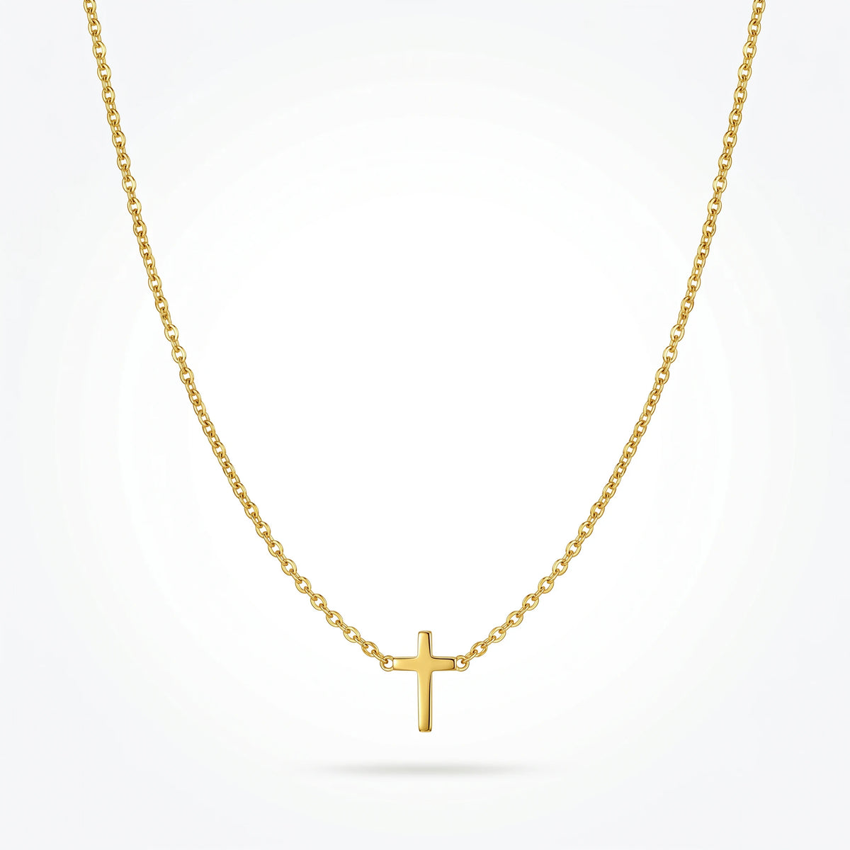 QIAOREN 10539 Trendy Women's Stainless Steel Gold Plated Cross Pendant Necklace with Vertical Cross Design