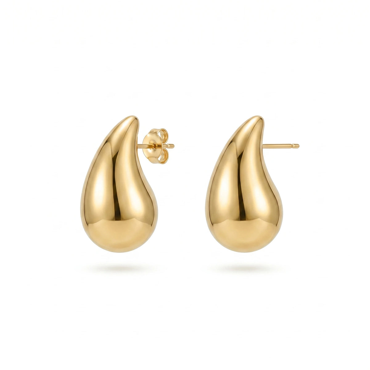 QIAOREN 12279 Waterproof Tarnish Free Puffy Teardrop Earrings Gold Stainless Steel Mirror Polish Smooth Waterdrop Studs US EU