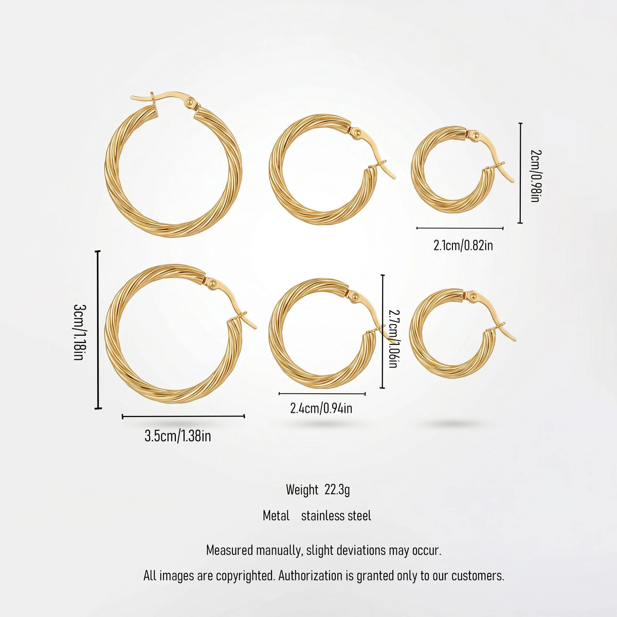 QIAOREN 12422Elegant Quiet Luxury Textured Screw Thread Hoops Gold Stainless Steel French Retro Twisted Cable Statement Earrings