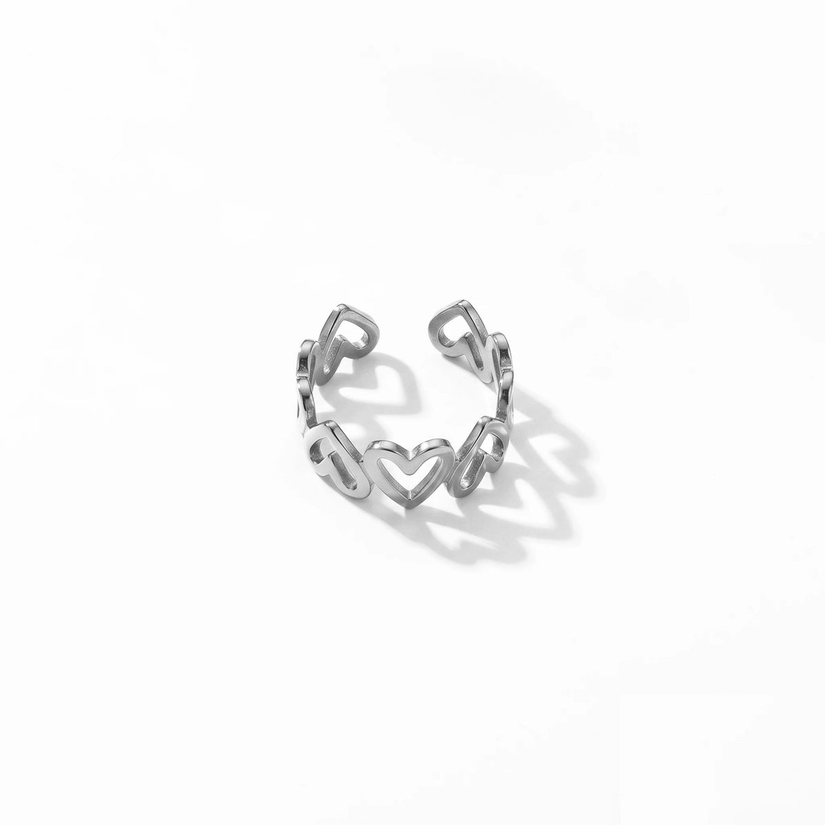 QIAOREN 10713 Stainless Steel Gold Adjustable Open Rings Multi Hollow Heart Zircon Stack Finger Jewelry For Women