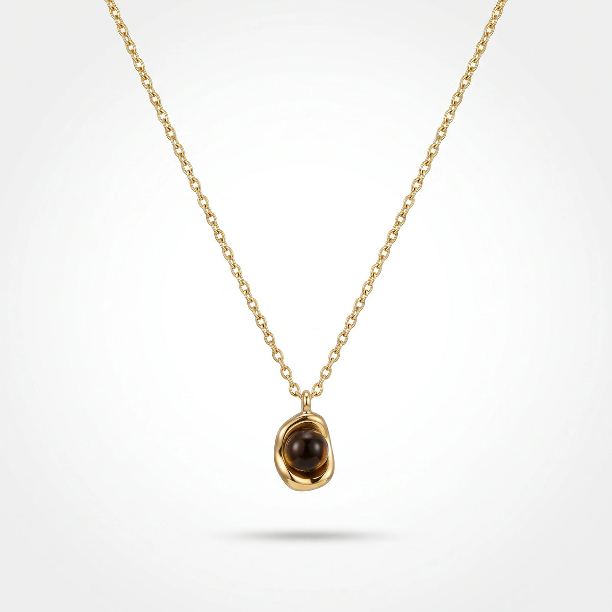 QIAOREN 13522 Wholesale Gold Plated Stainless Steel Black Bead Pendant Necklace Minimalist Irregular Charm Jewelry