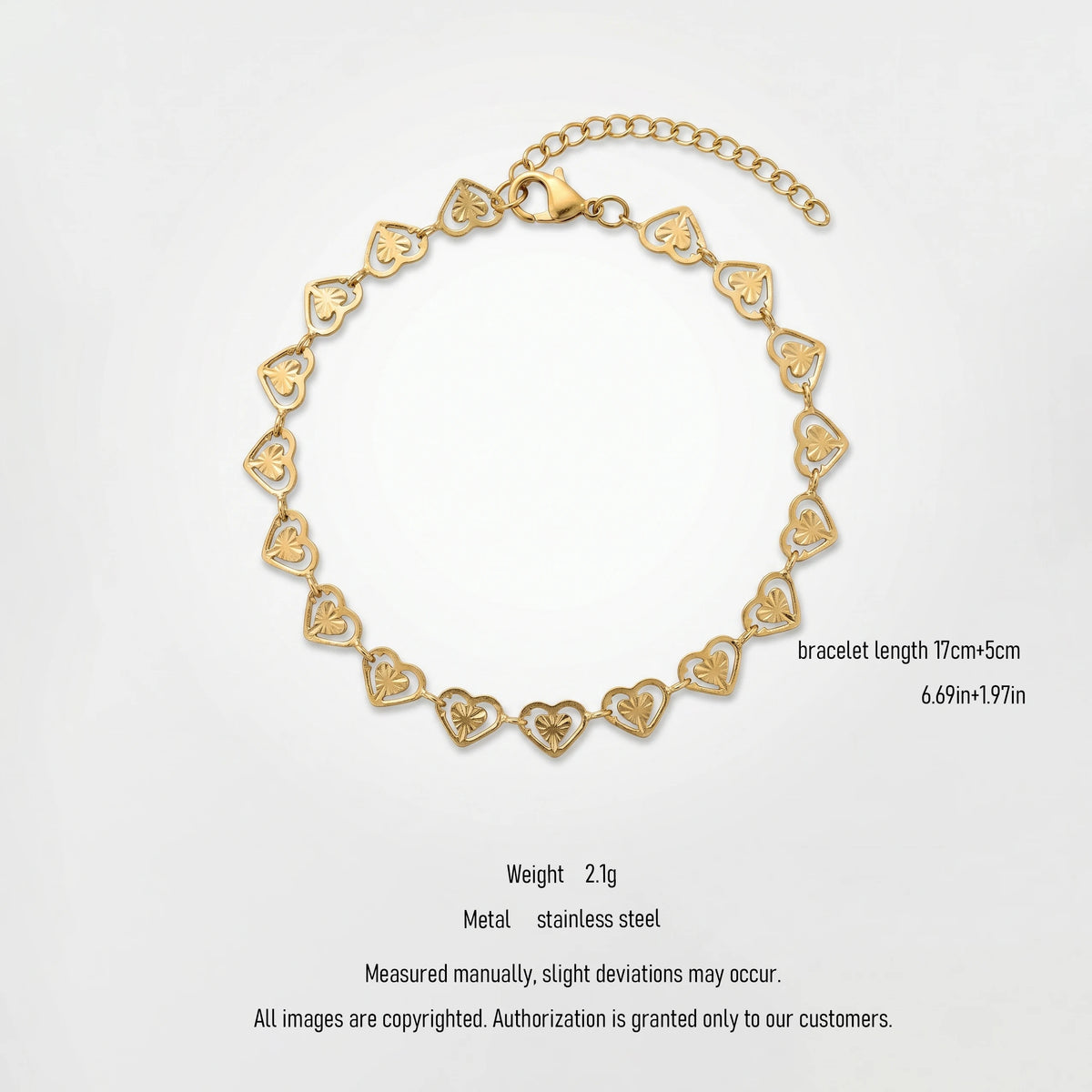 QIAOREN 11081 Elegant Gold Heart Link Bracelet Stainless Steel Waterproof Romantic Minimalist Bracelet for Women Jewelry Gift