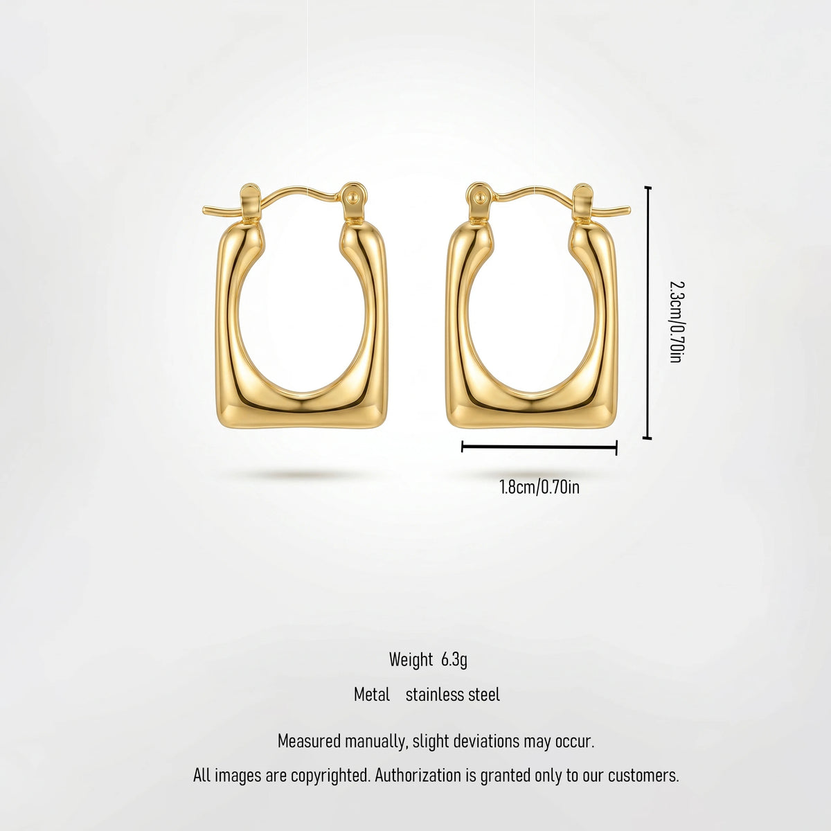QIAOREN 12532 Bold Rectangular Hoop Earrings Gold Stainless Steel Chunky U Shaped Hoops Women 90s Retro Jewelry US EU