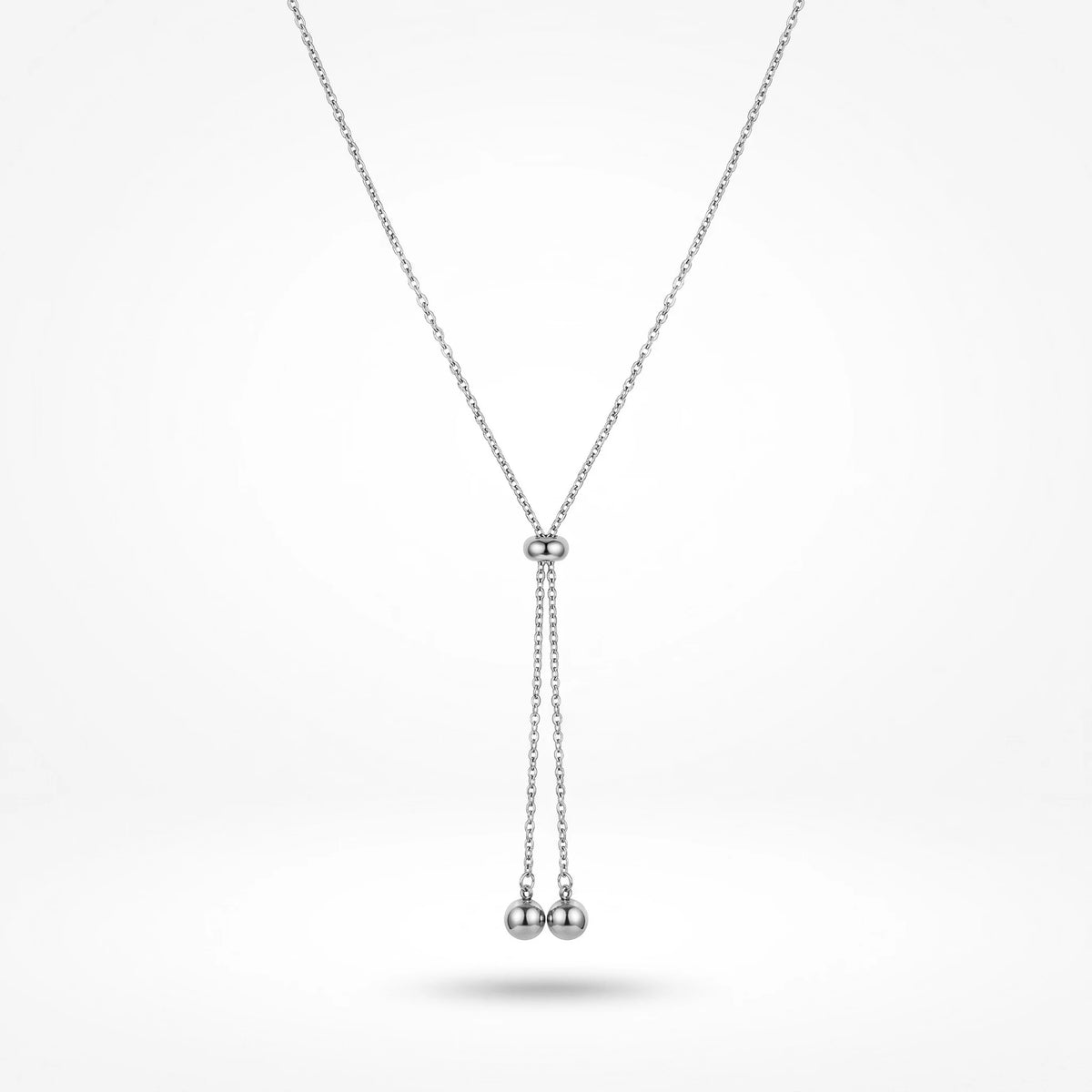QIAOREN 10627 Trendy Adjustable Lariat Necklace Stainless Steel Gold Plated Geometric Ball Pendant for Women