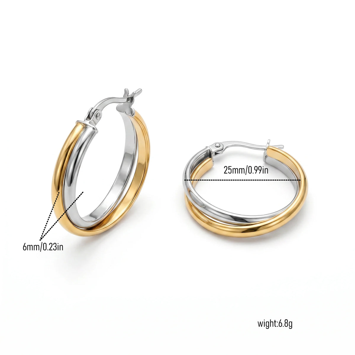 QIAOREN New  18K Gold Plated Stainless Steel Women Zircon  Hoop Earrings Set Fashion Jewelry Clip Stud Earrings