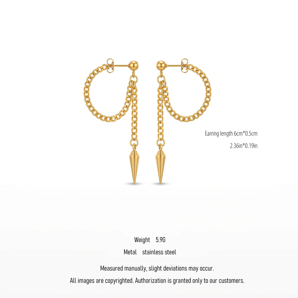 QIAOREN 10635 Hot Sale Chain Tassel Spike Earrings Stainless Steel Gold Plated for Women