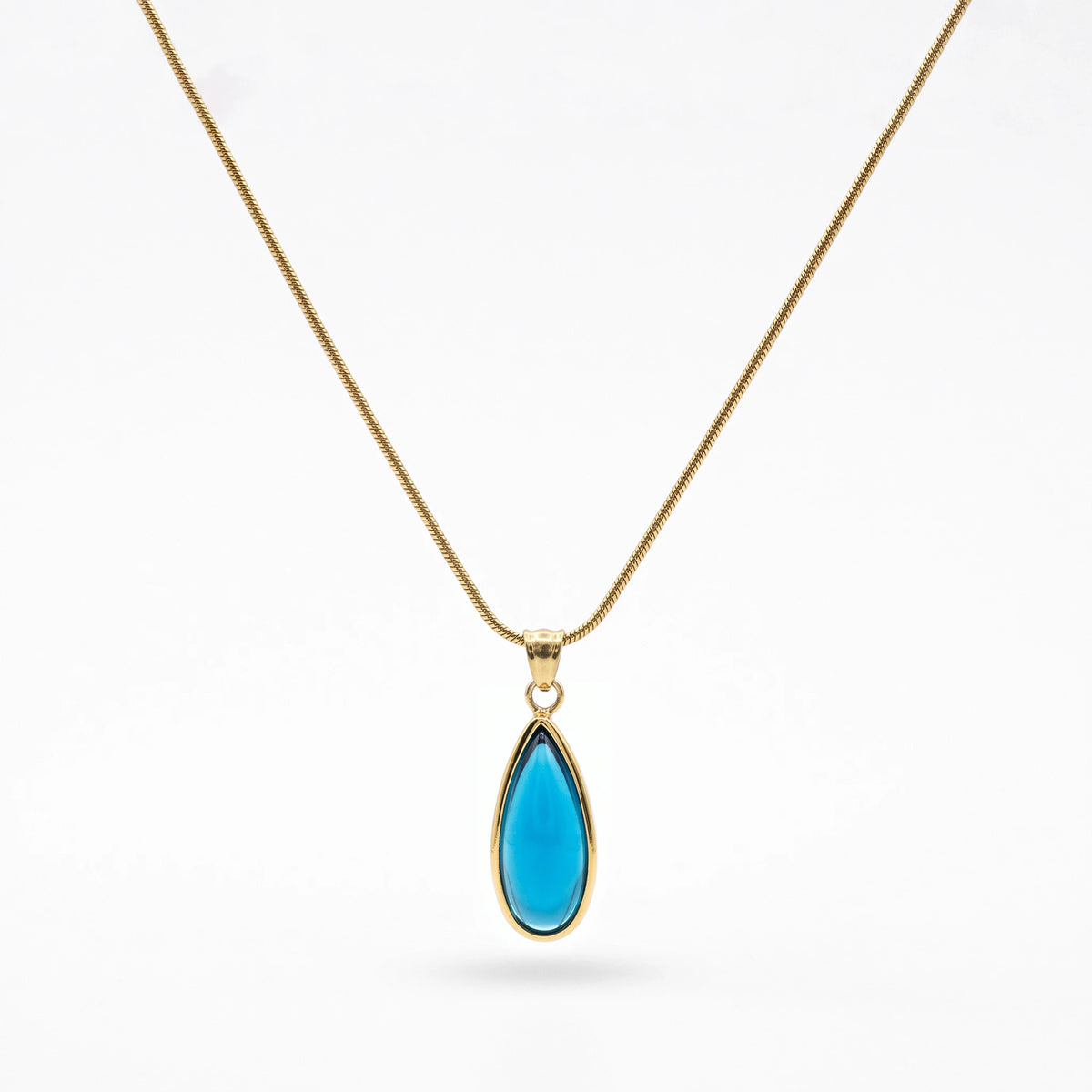 QIAOREN 13844 Stainless Steel Blue Teardrop Pendant Necklace Waterproof Hypoallergenic Minimalist Jewelry for Women