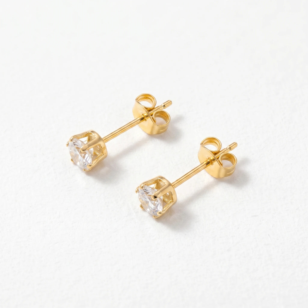 QIAOREN 13253 3 PCS Set 18K Gold Plated Stainless Steel 3 Pairs Star  & CZ Stud Earrings Set Hollow Solid Sea Shell Zircon