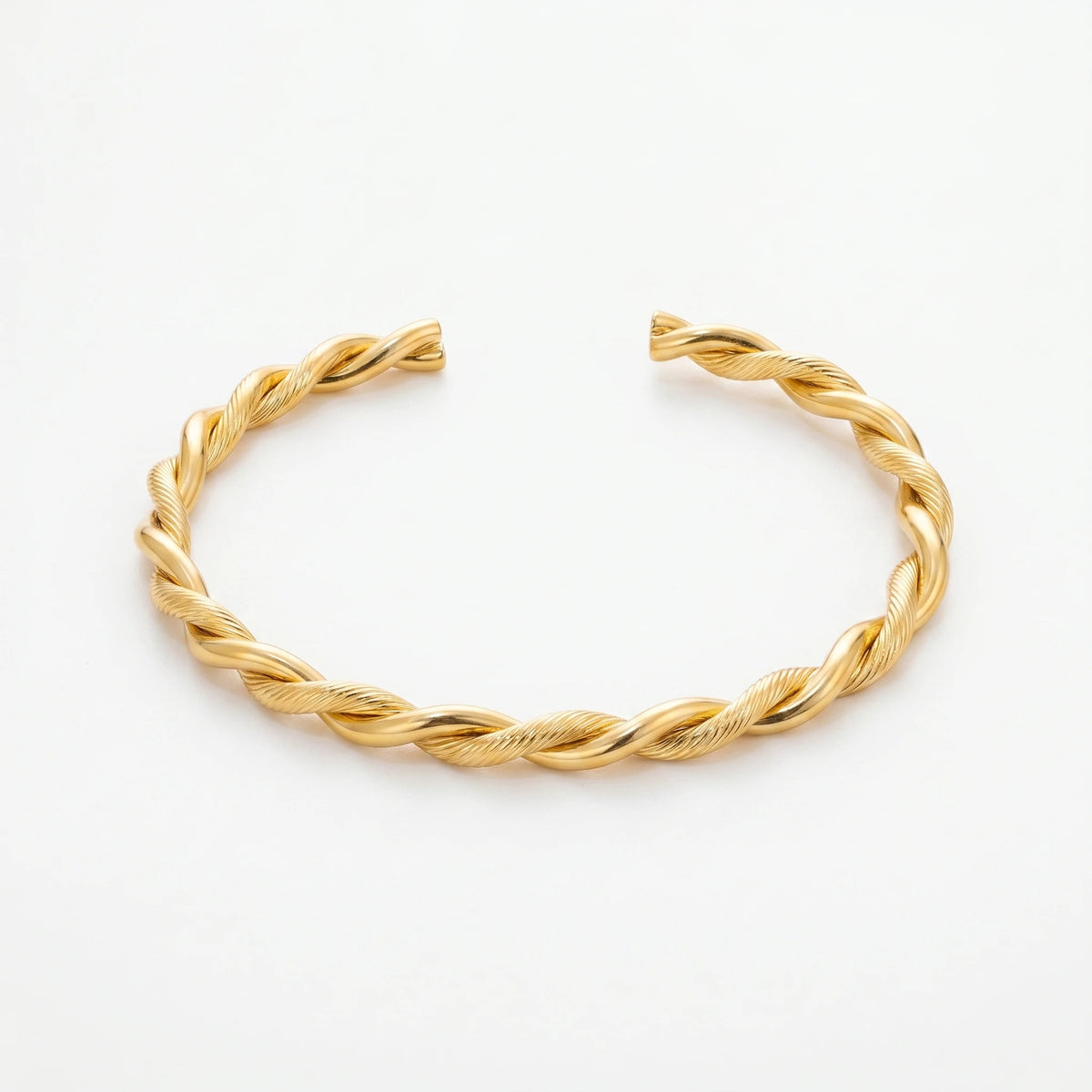 QIAOREN 12679 18K Gold Plated Stainless Steel Twisted Cuff Bracelet Adjustable Open Bangle Waterproof Tarnish Free WomenJewelry